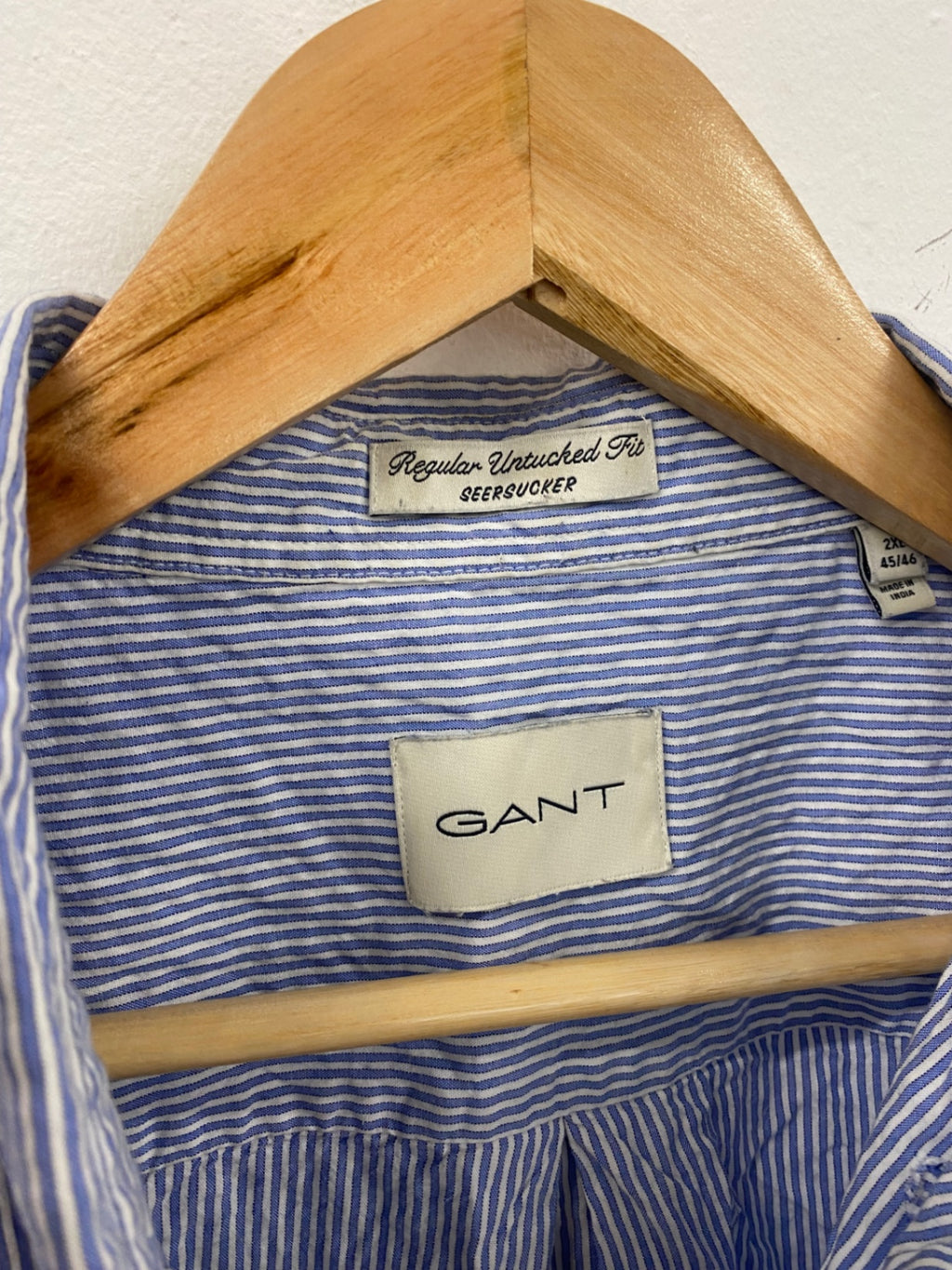 Fabulous GANT Short sleeve Shirt Seersucker regular untucked fit XXL Blue and white stripe ES609