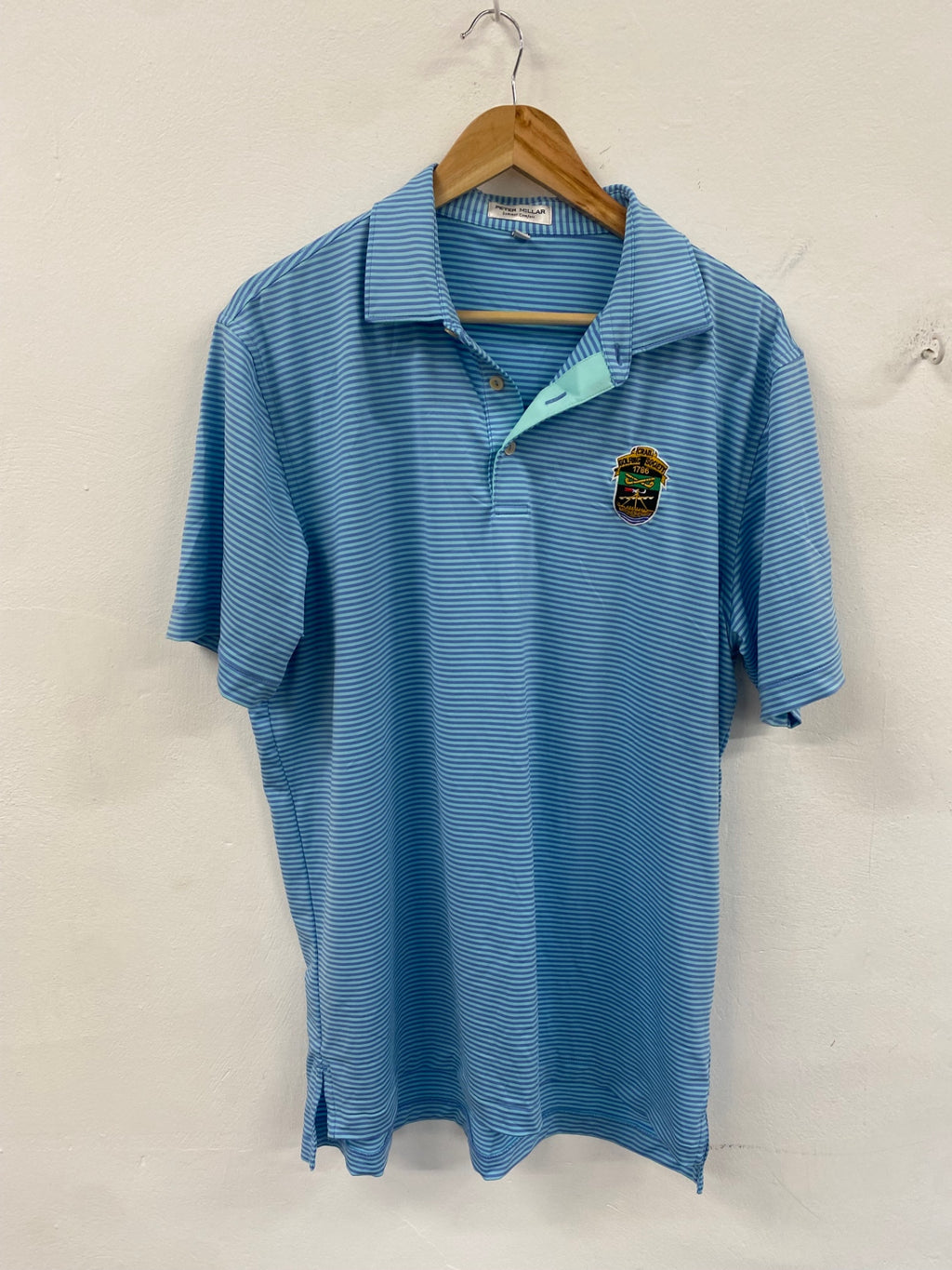 Fabulous Peter Millar Polo Shirt Crail Golf L Lilac & Mint eS609