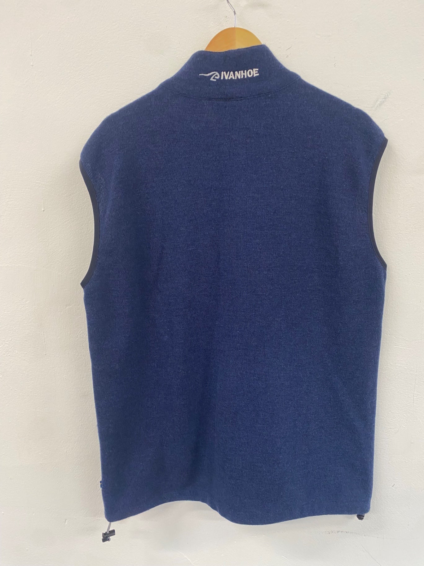 Fabulous Ivanhoe of Sweden Gilet Blue merino knit zipped golf Crail Golfing Society ES609
