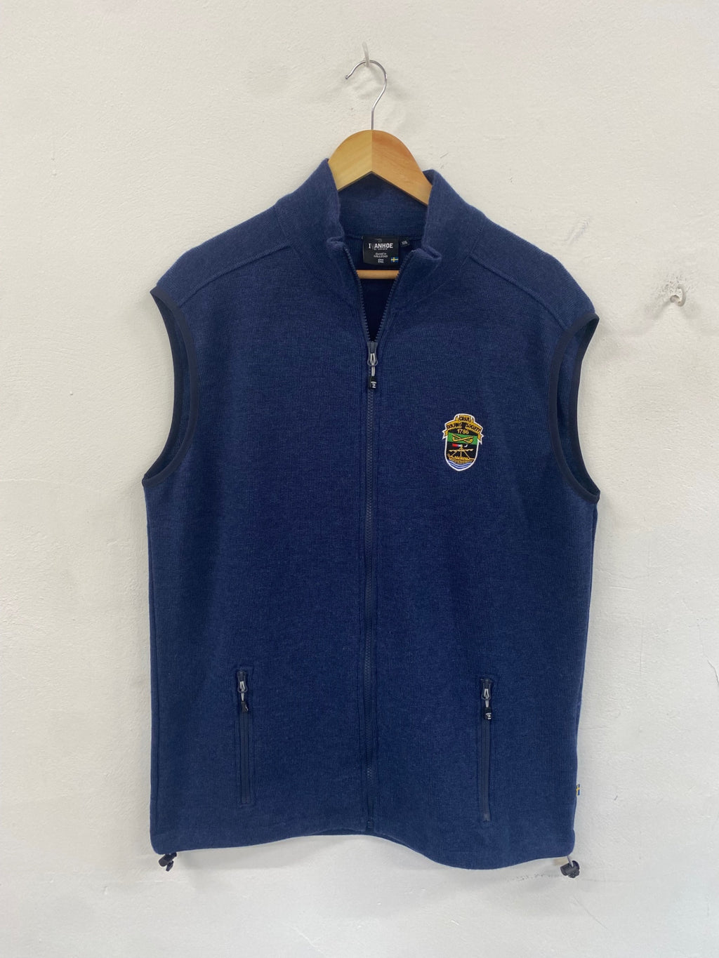 Fabulous Ivanhoe of Sweden Gilet Blue merino knit zipped golf Crail Golfing Society ES609
