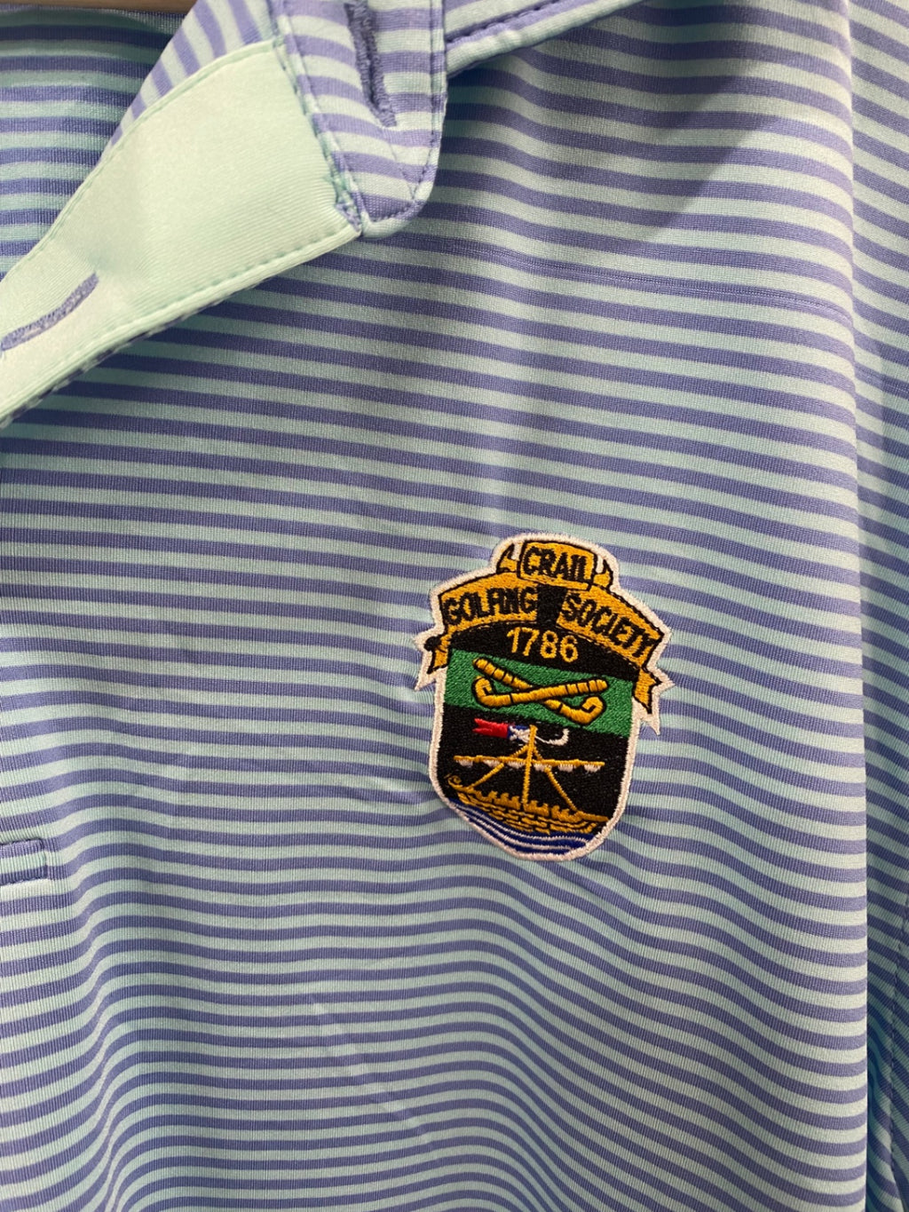 Fabulous Peter Millar Polo Shirt Crail Golf L Lilac & Mint eS609