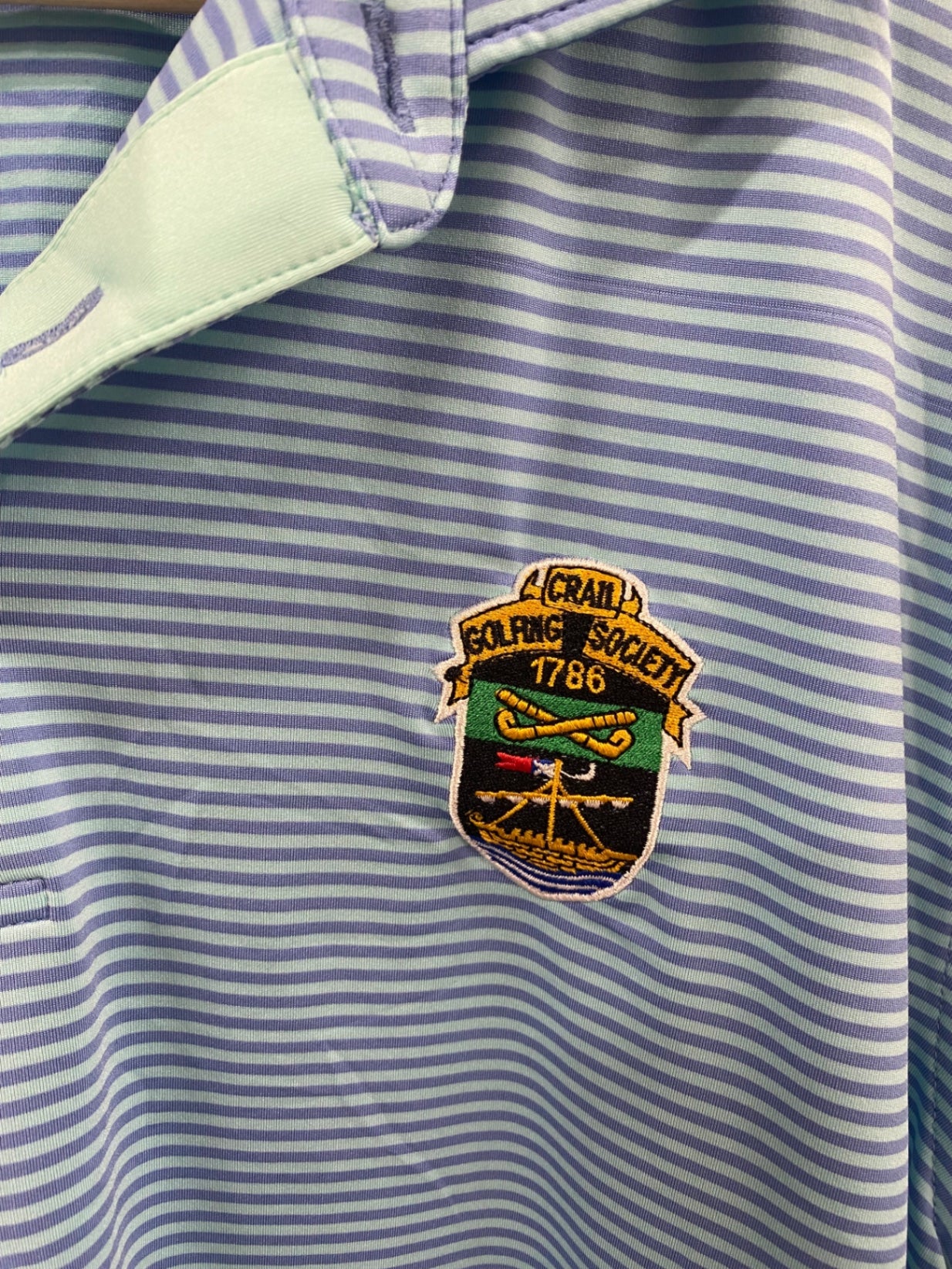 Fabulous Peter Millar Polo Shirt Crail Golf L Lilac & Mint eS609