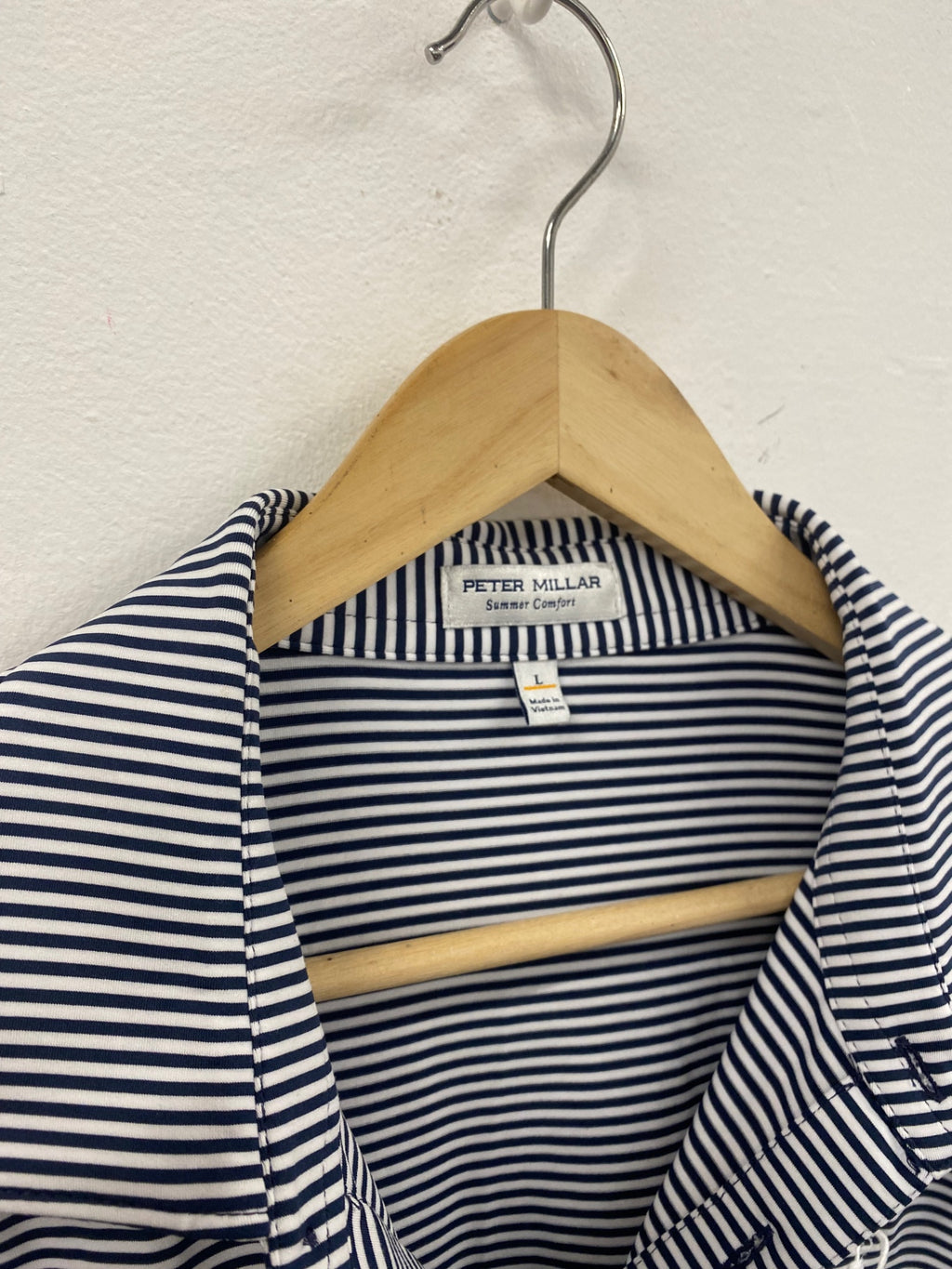 Fabulous Peter Millar Polo Shirt Royal Troon 152nd Open L Navy and white ES609