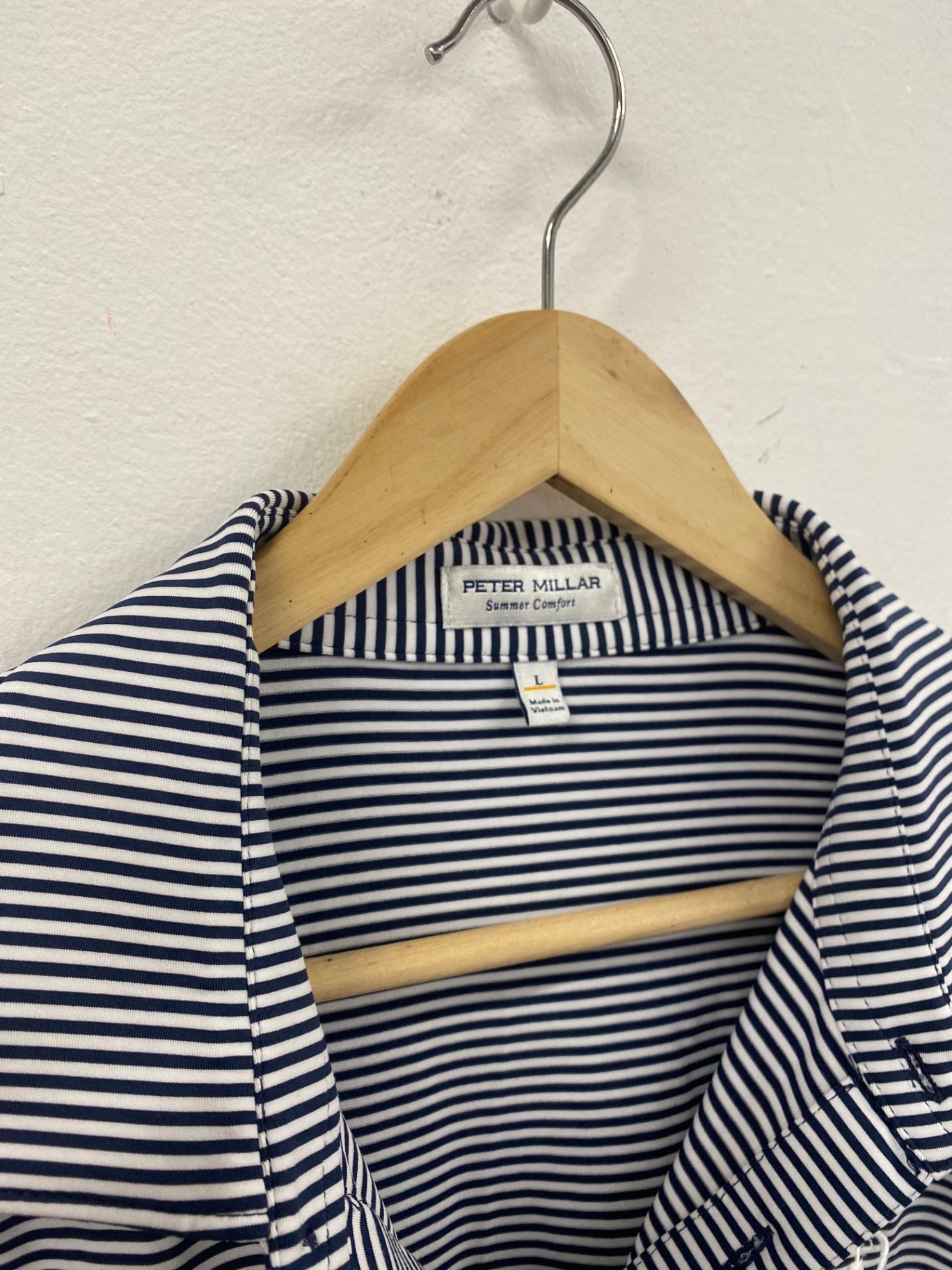Fabulous Peter Millar Polo Shirt Royal Troon 152nd Open L Navy and white ES609