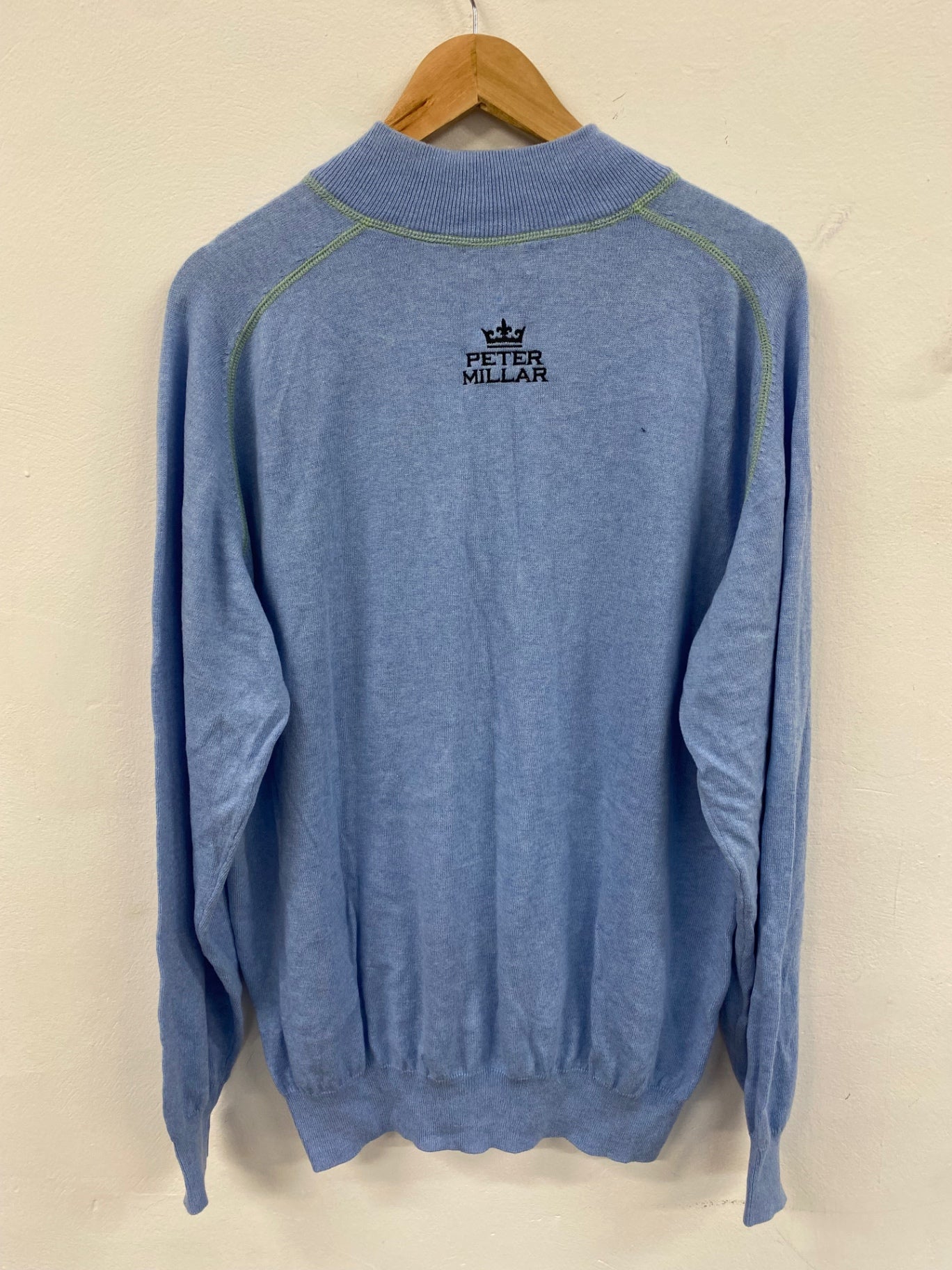 Fabulous Peter Millar 1/4 zip Sweater Golf XL Blue lime contrast stitching ES609