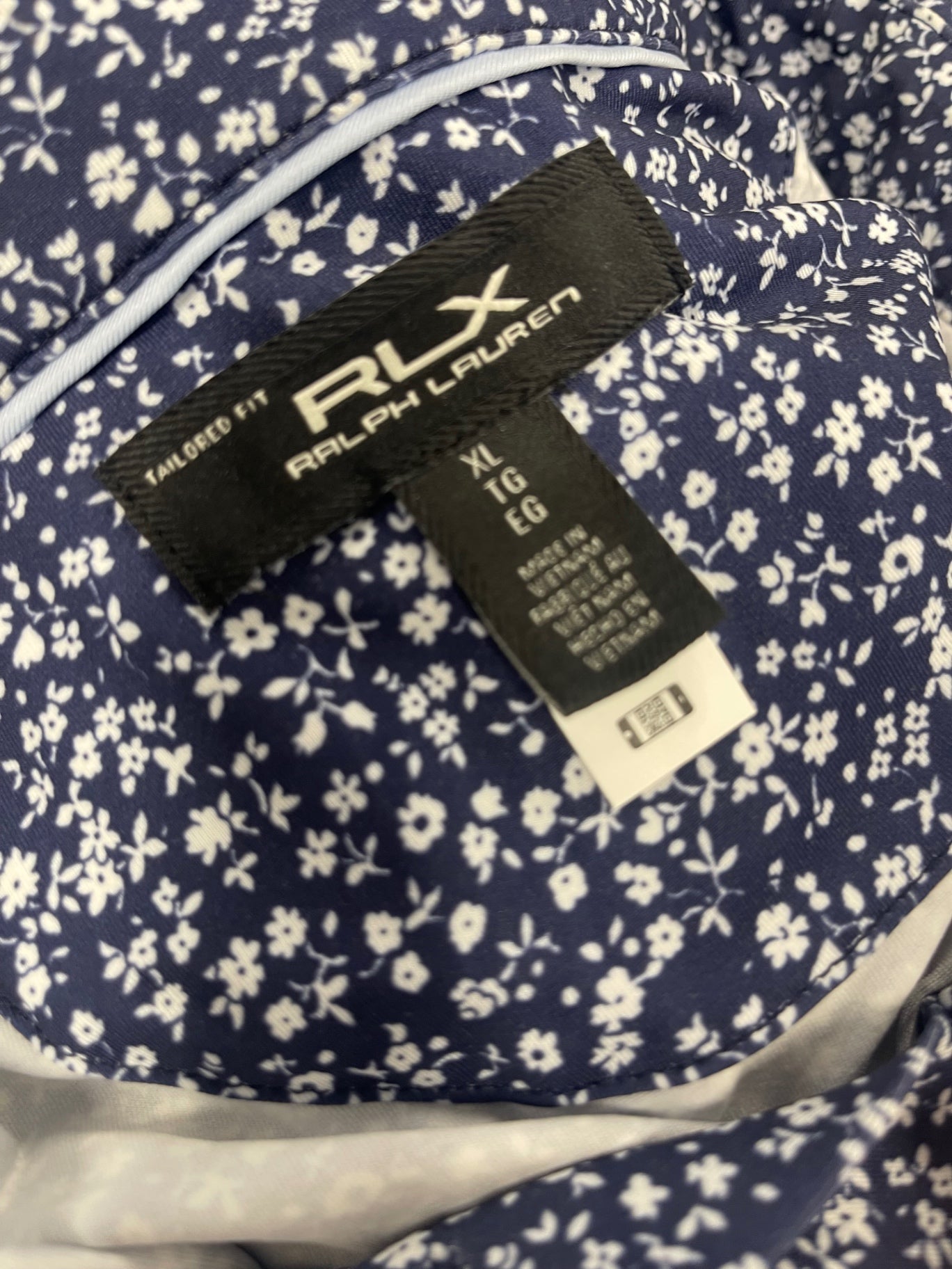 Fabulous RLX Ralph Lauren floral golfers Polo shirt  XL Navy Blue& White ES609