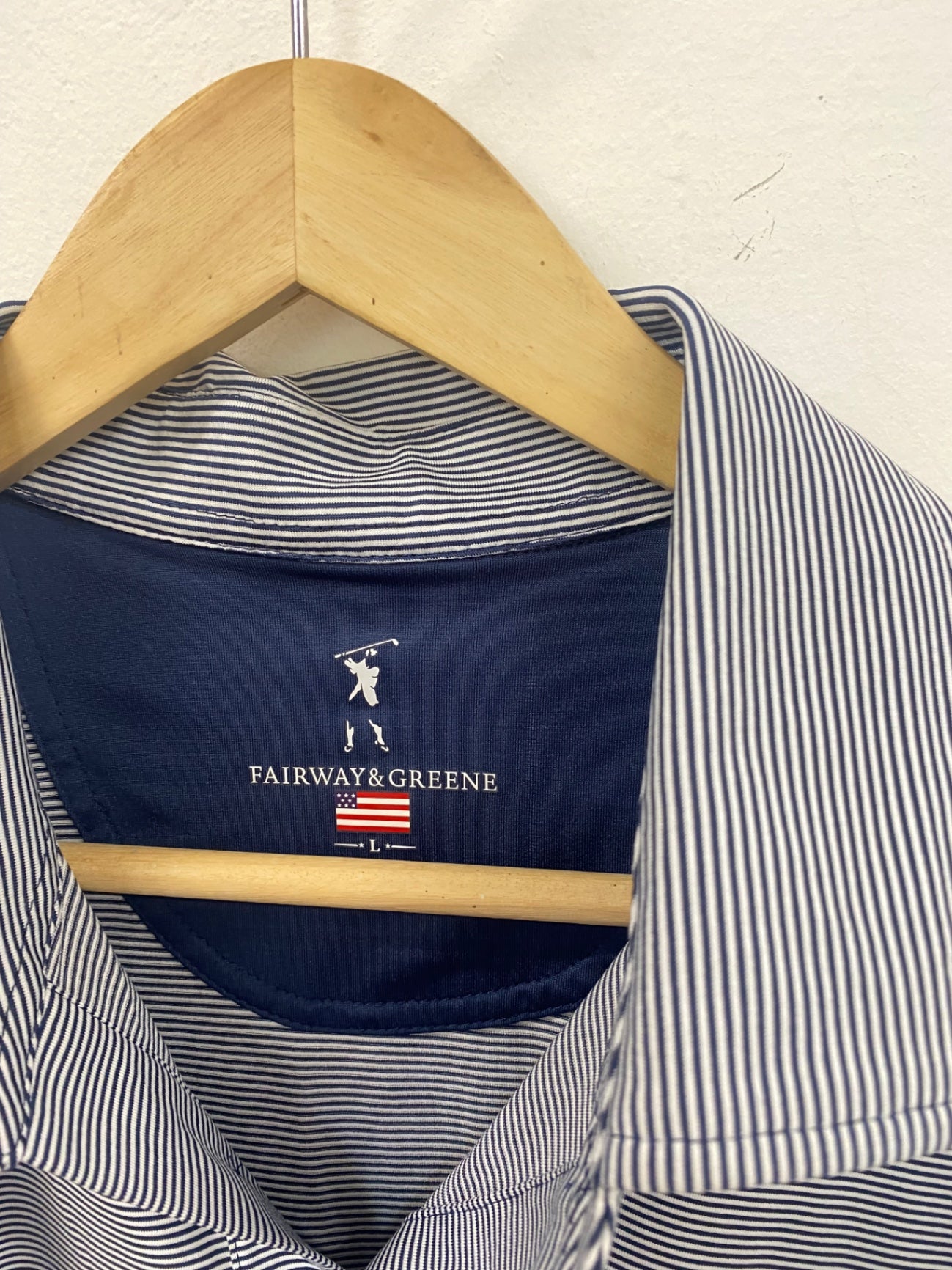 Fabulous Fairway & Greene 150th Open Polo Shirt L Navy blue and white ES609