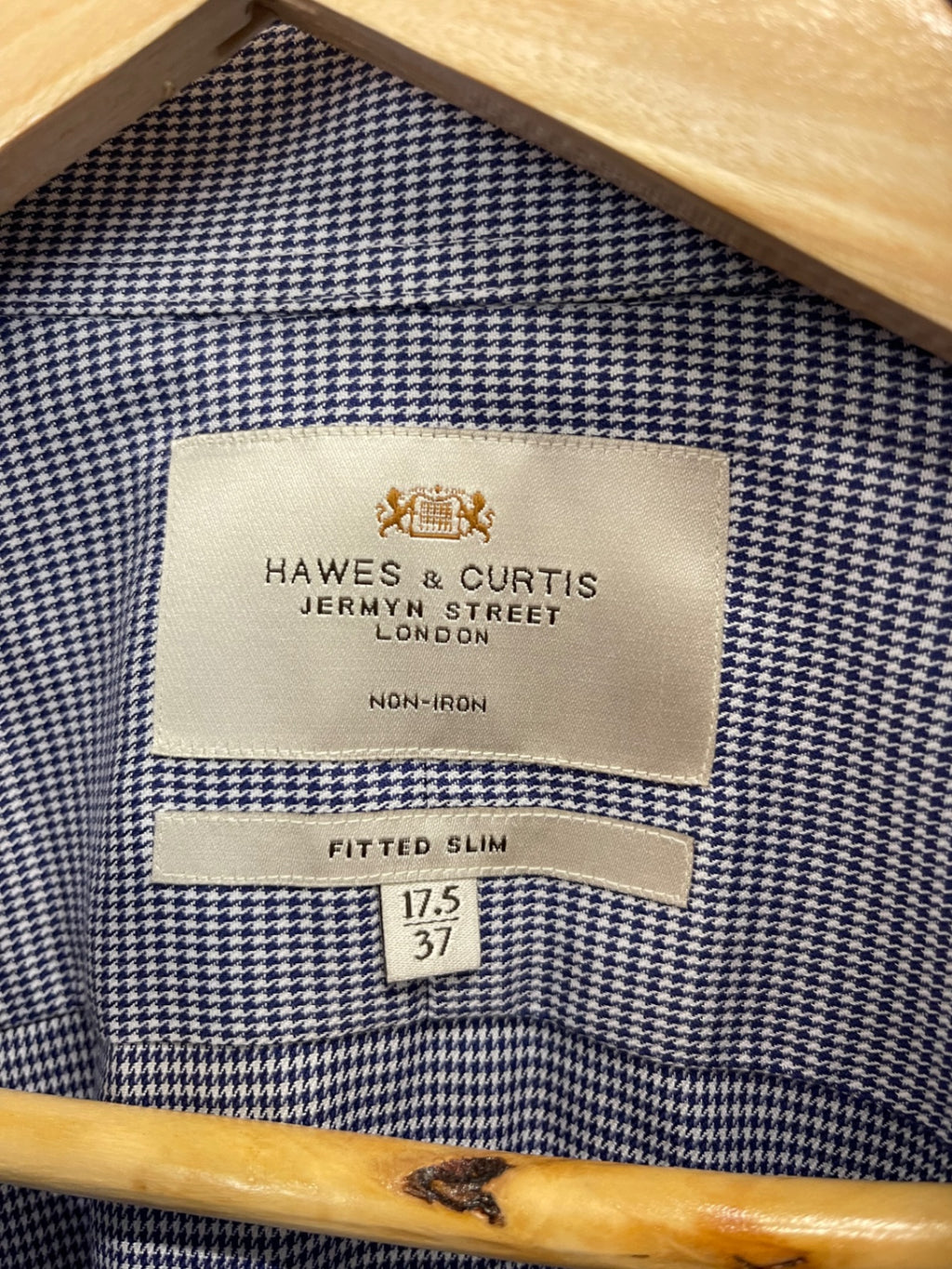 Fabulous Hawes & curtis checked fitted slim Shirt 17.5" Blue ES609