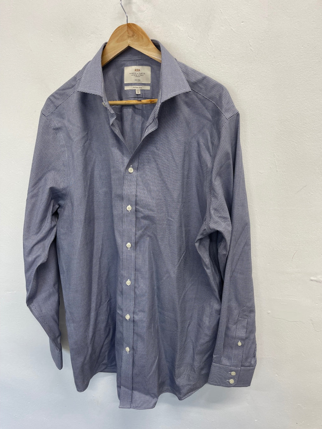 Fabulous Hawes & curtis checked fitted slim Shirt 17.5" Blue ES609