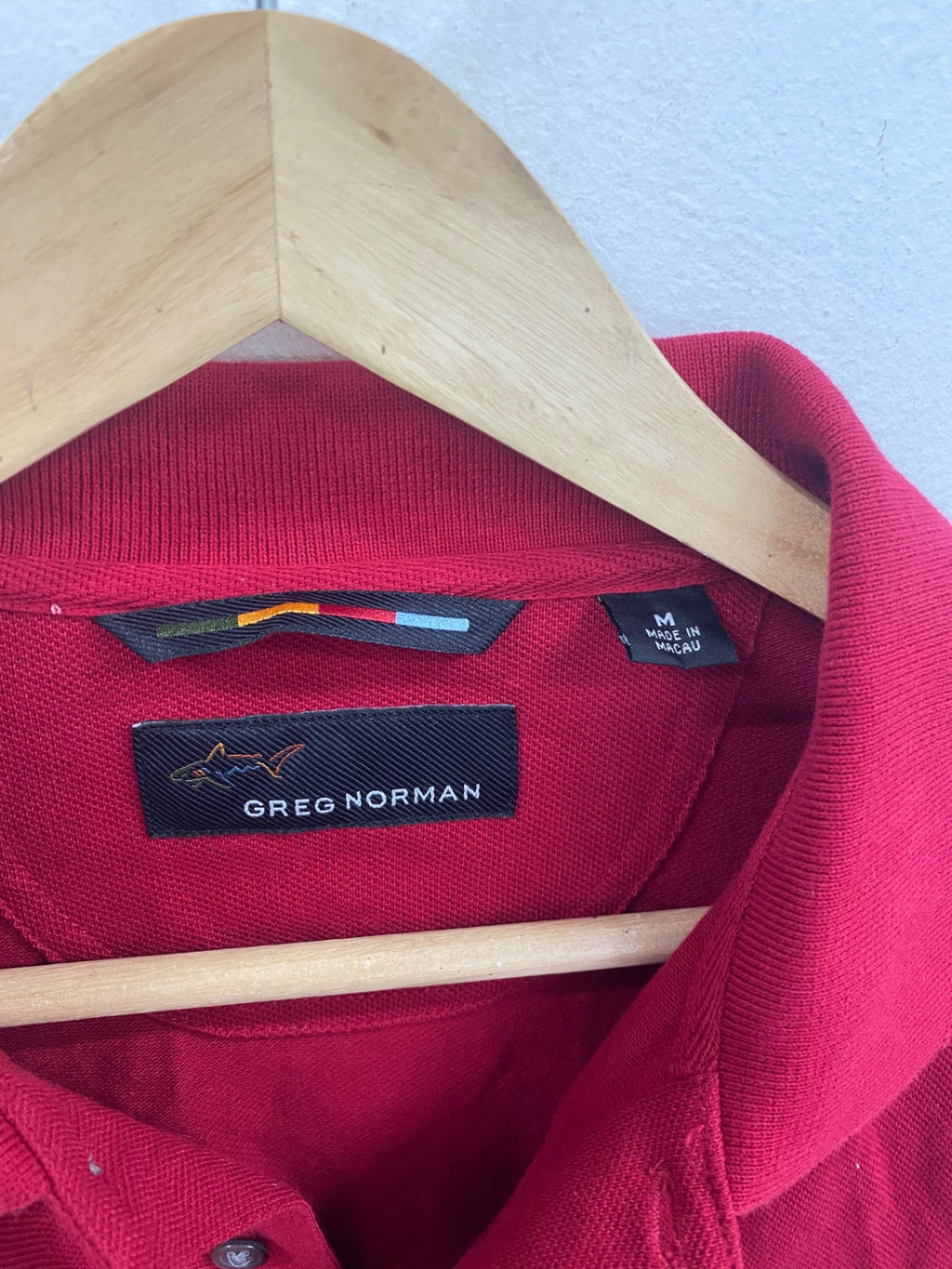 Fabulous Greg Norman L/S Polo Shirt cotton Open 2005 St Andrews M Red ES609
