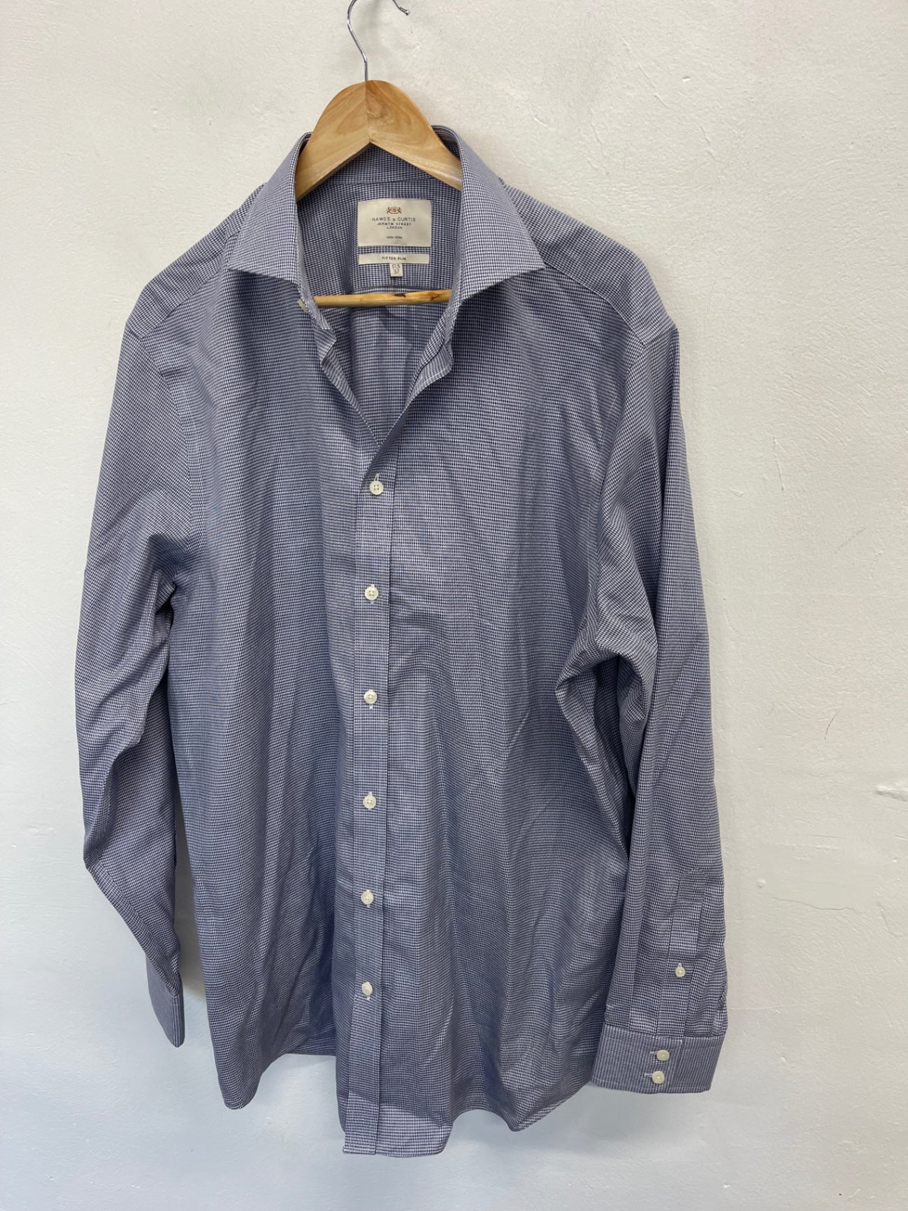Fabulous Hawes & curtis checked fitted slim Shirt 17.5" Blue ES609