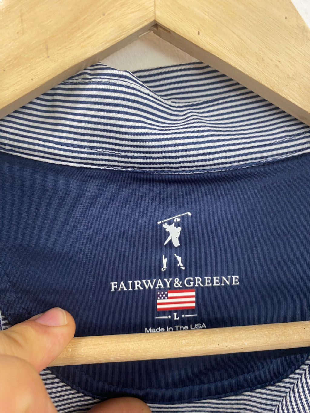 Fabulous Fairway & Greene 150th Open Polo Shirt L Navy blue and white ES609