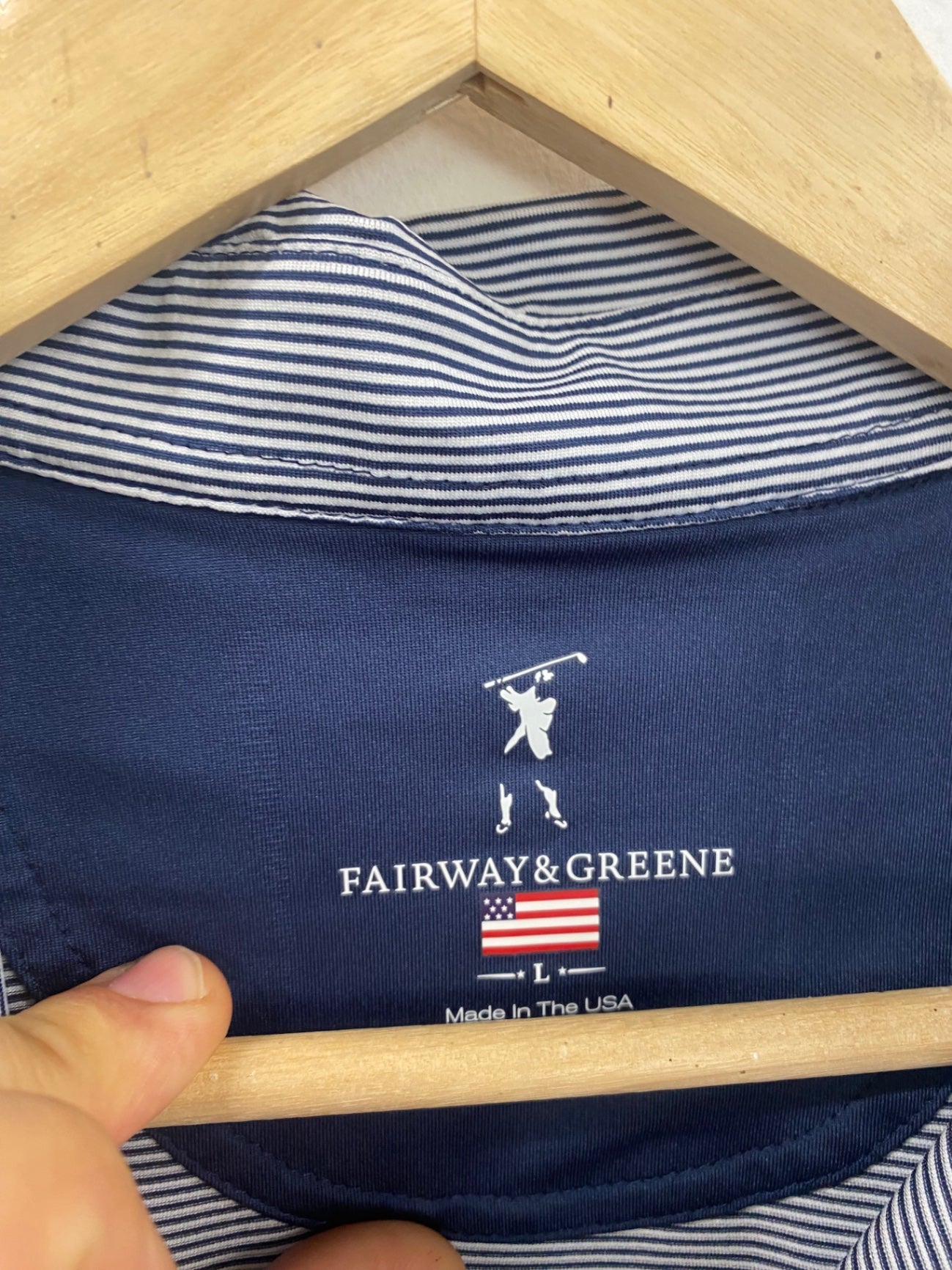 Fabulous Fairway & Greene 150th Open Polo Shirt L Navy blue and white ES609