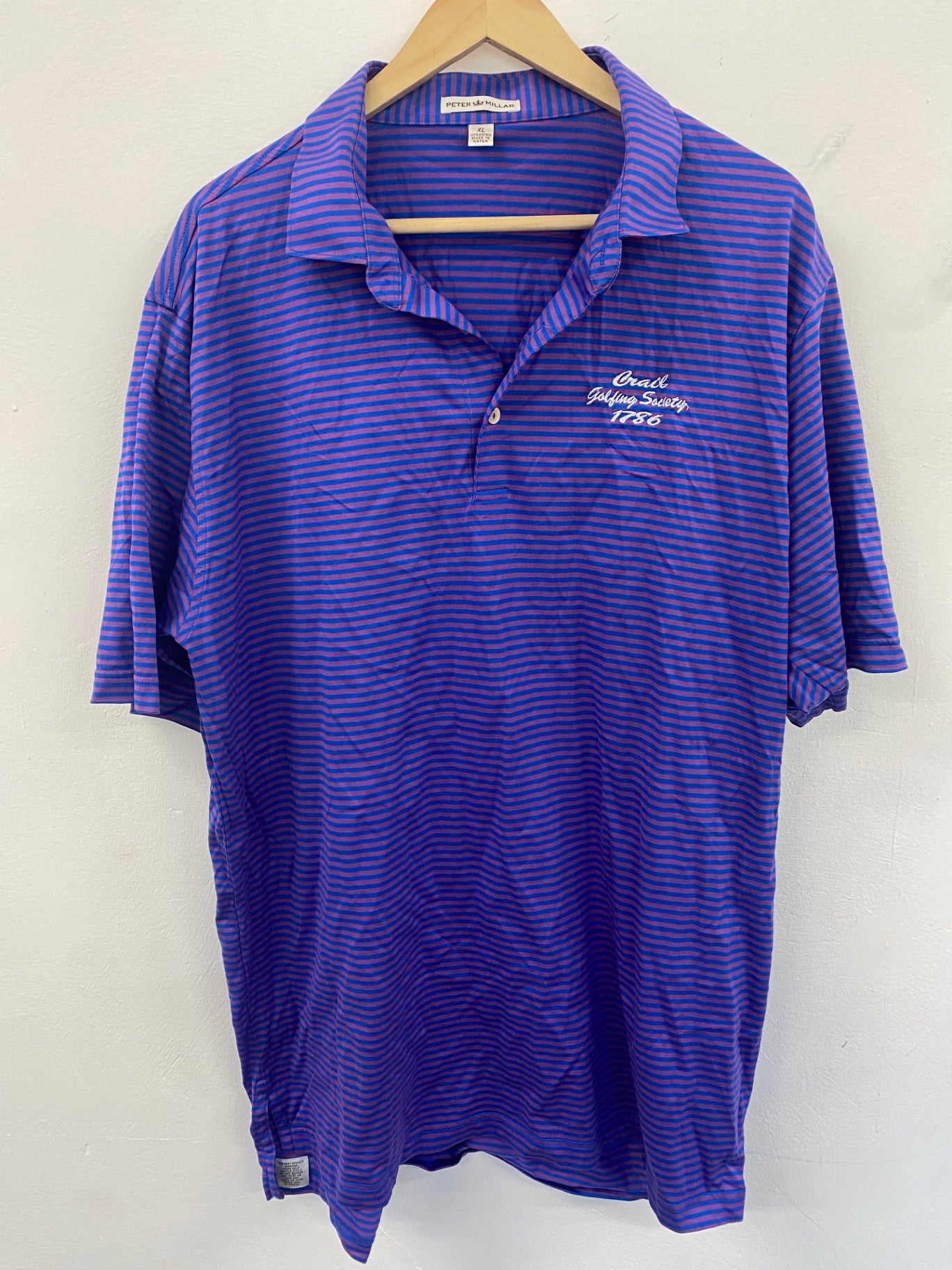 Fabulous Peter Millar Polo Shirt Golf Crail XL Purple and blue stripes ES609