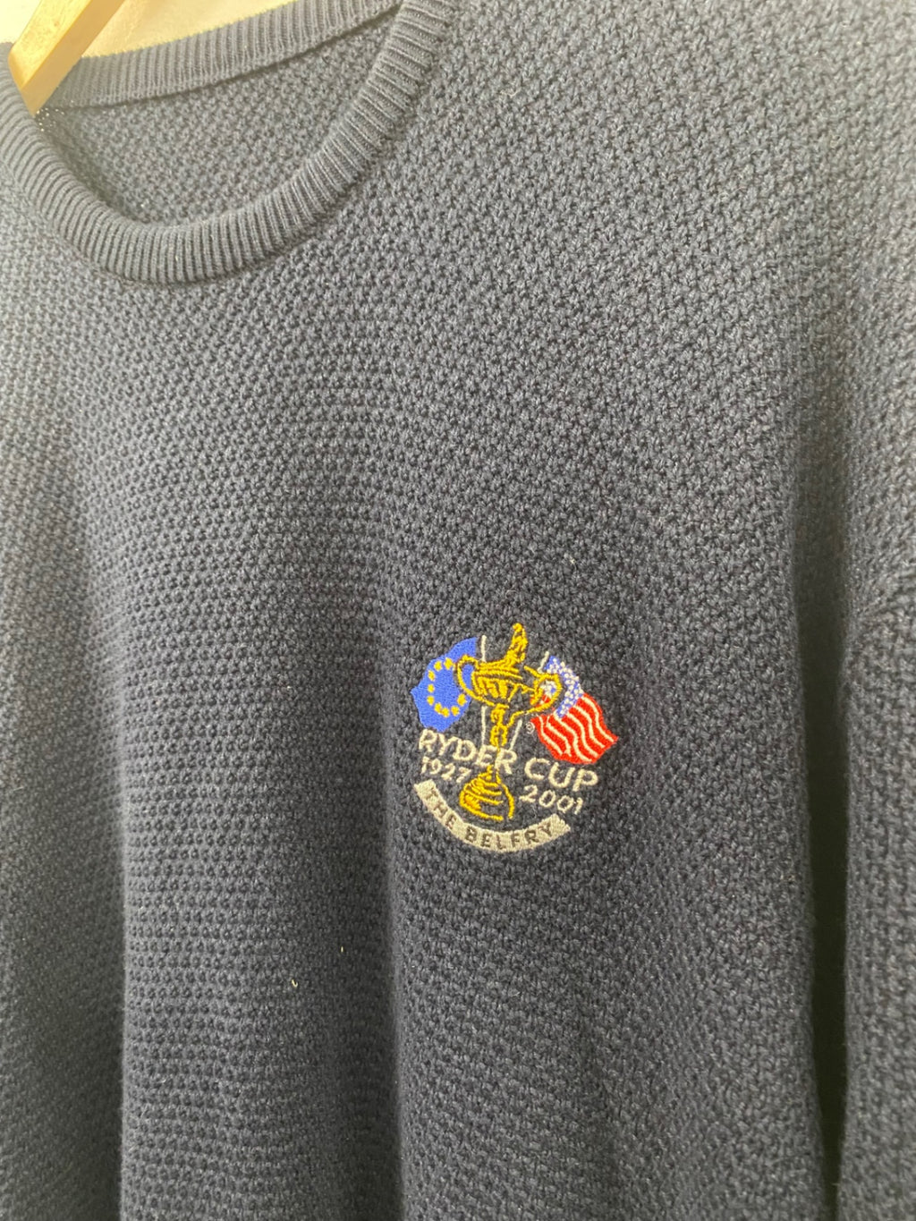 Awesome vintage Glenmuir Ryder Cup 2001 The Belfry Sweater L Navy ES609