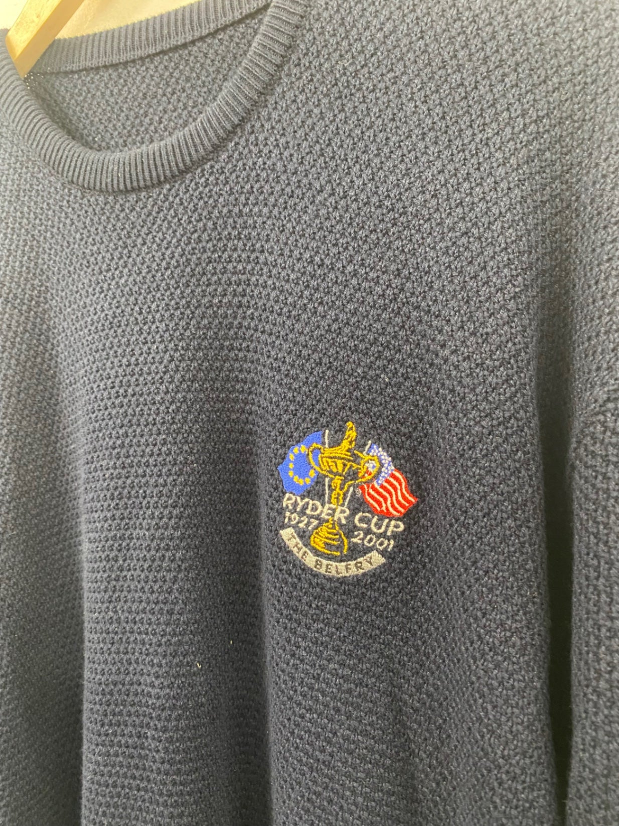 Awesome vintage Glenmuir Ryder Cup 2001 The Belfry Sweater L Navy ES609