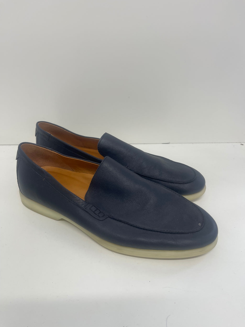 Fabulous ECCO leather boat loafers Uk11.5 navy blue ES609