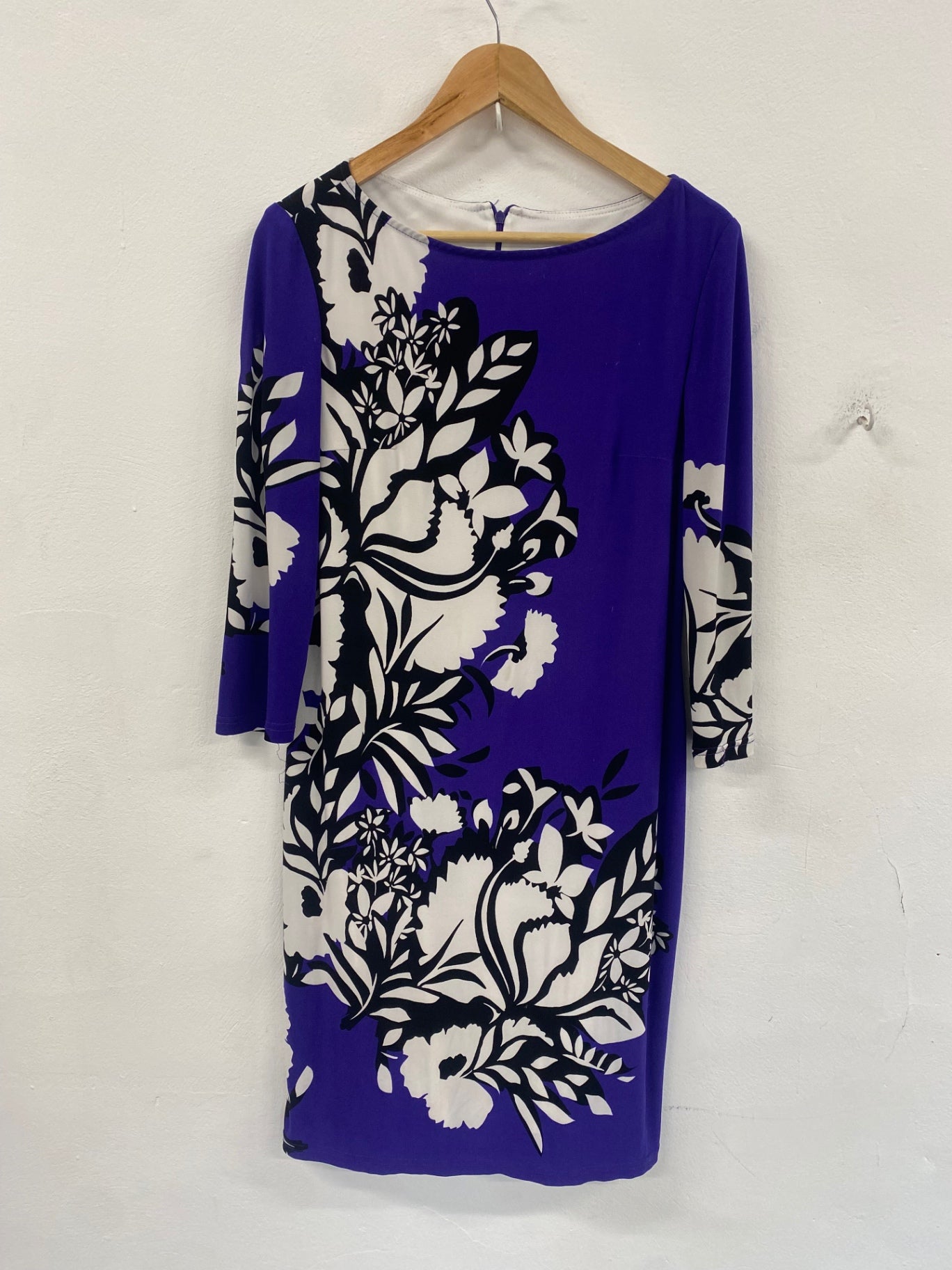 Gorgeous Joseph ribkoff floral dress purple black white wedding guest UK14 KW605