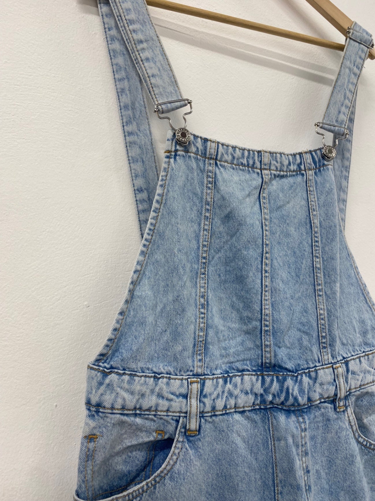 Fabulous Mango light wash denim dungarees L boho western chic SH599