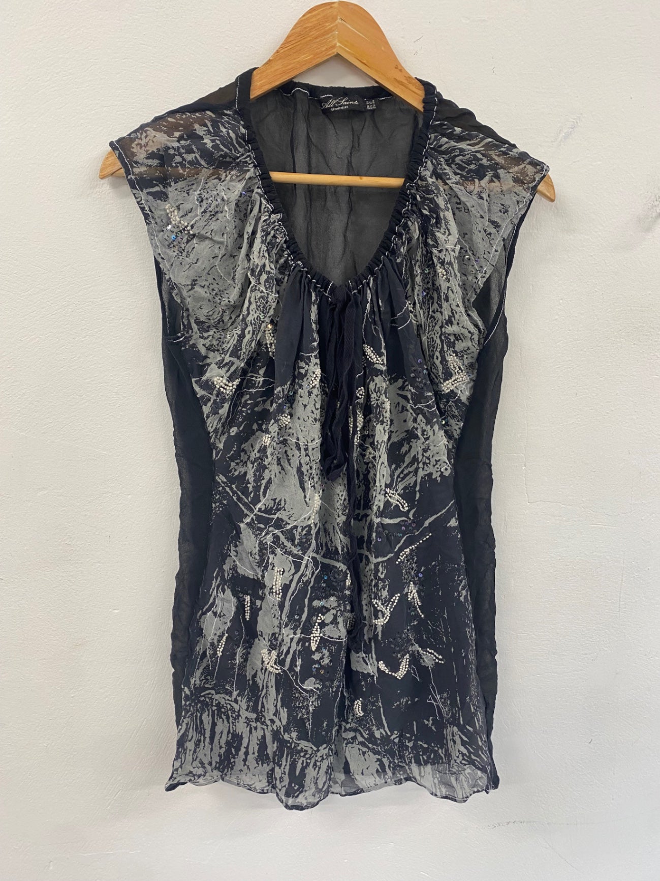 Stunning AllSaints Karolina Pure Silk dress sheer UK14 festival boho chic AE587