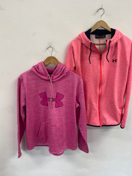 Fab Duo of Pink Under Armour hoodies L zipped ColdGear #1 HB598