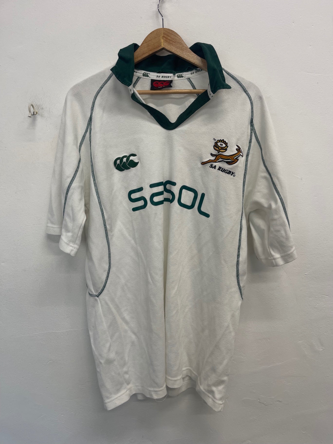 Fabulous Canterbury Jerseys South African Rugby Shirt XL White & Green ES609