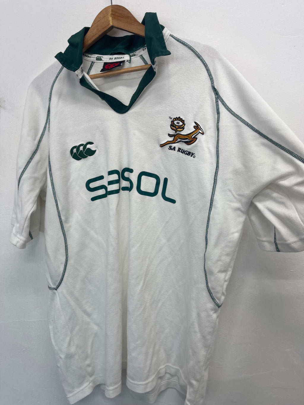 Fabulous Canterbury Jerseys South African Rugby Shirt XL White & Green ES609