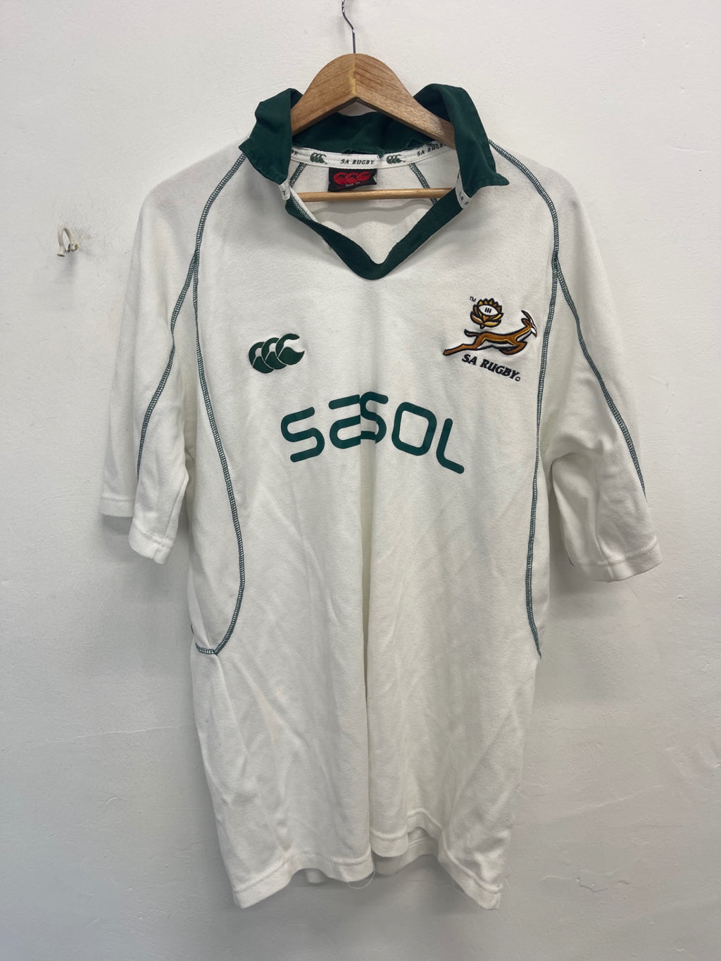 Fabulous Canterbury Jerseys South African Rugby Shirt XL White & Green ES609