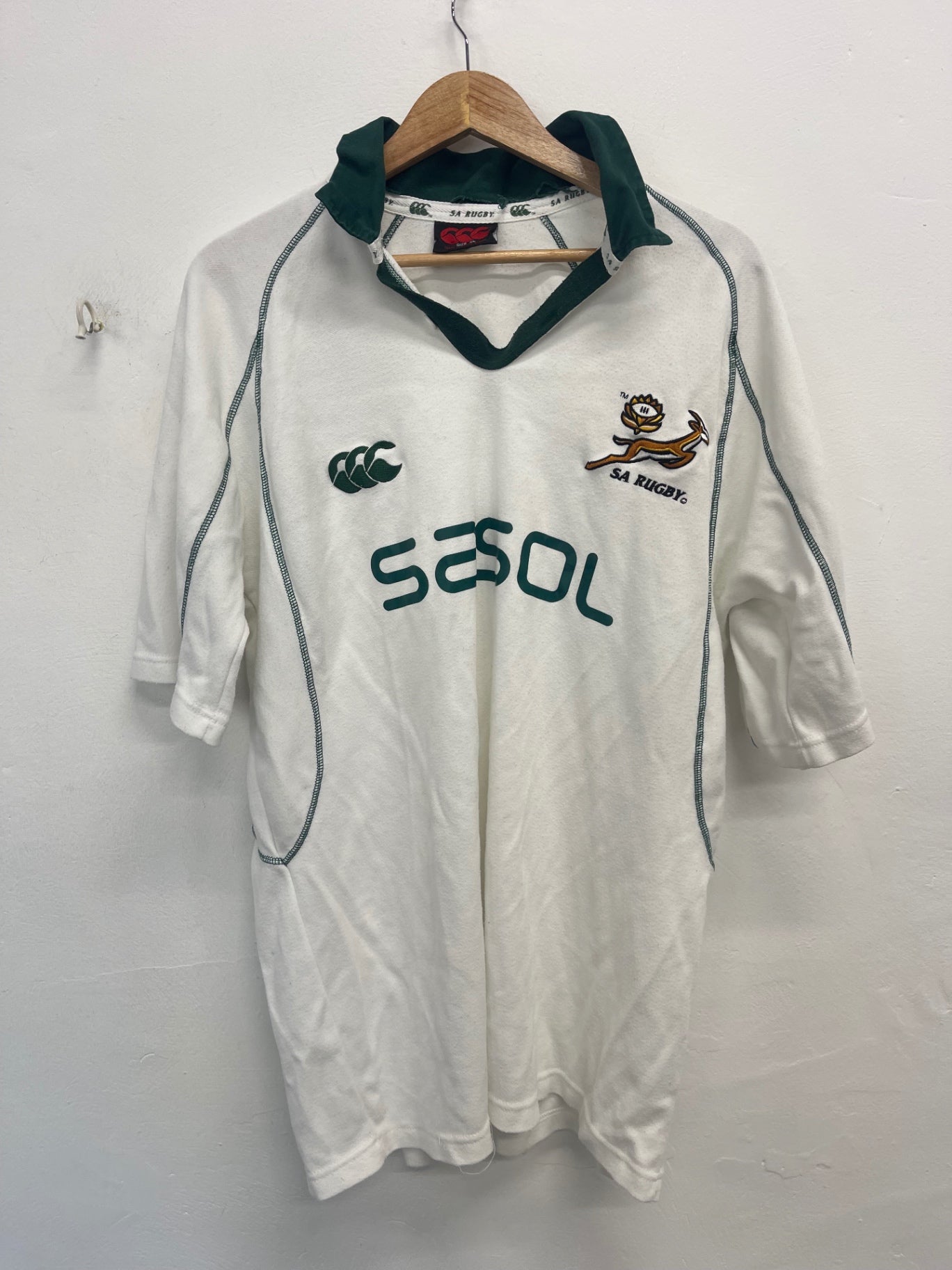 Fabulous Canterbury Jerseys South African Rugby Shirt XL White & Green ES609