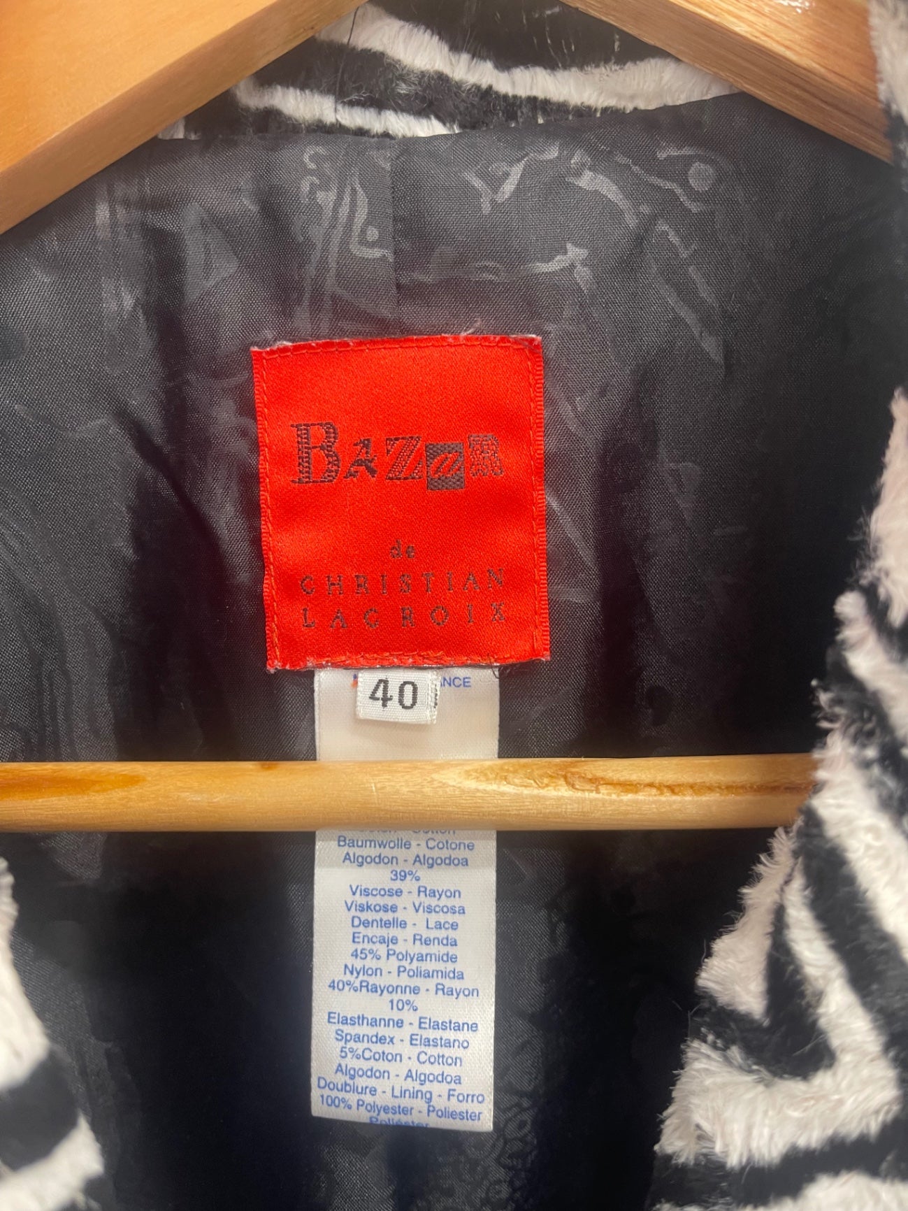 Rare Bazar Christian Lacroix Y2K zebra Blazer Uk12 Black & White AD001