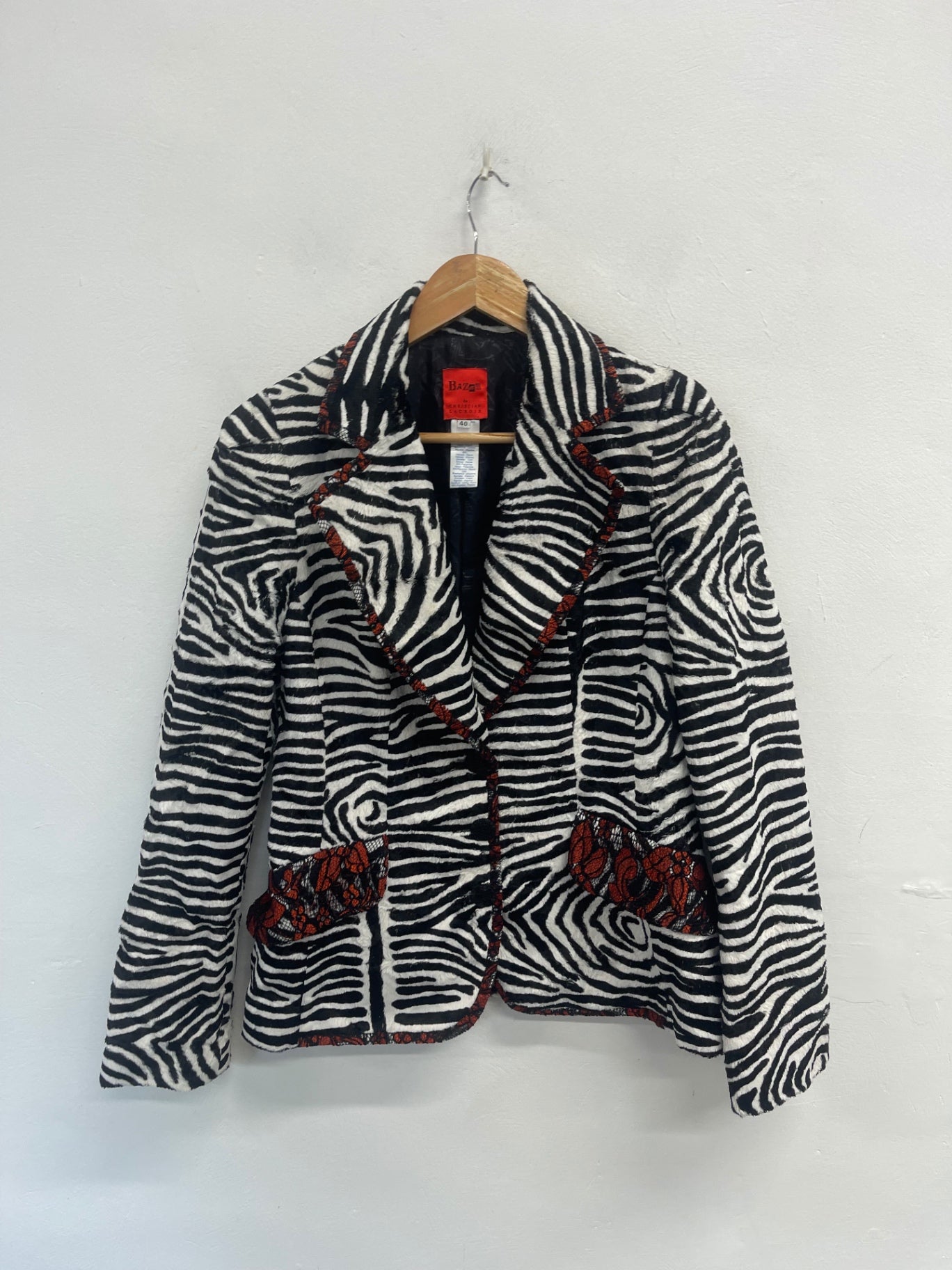 Rare Bazar Christian Lacroix Y2K zebra Blazer Uk12 Black & White AD001