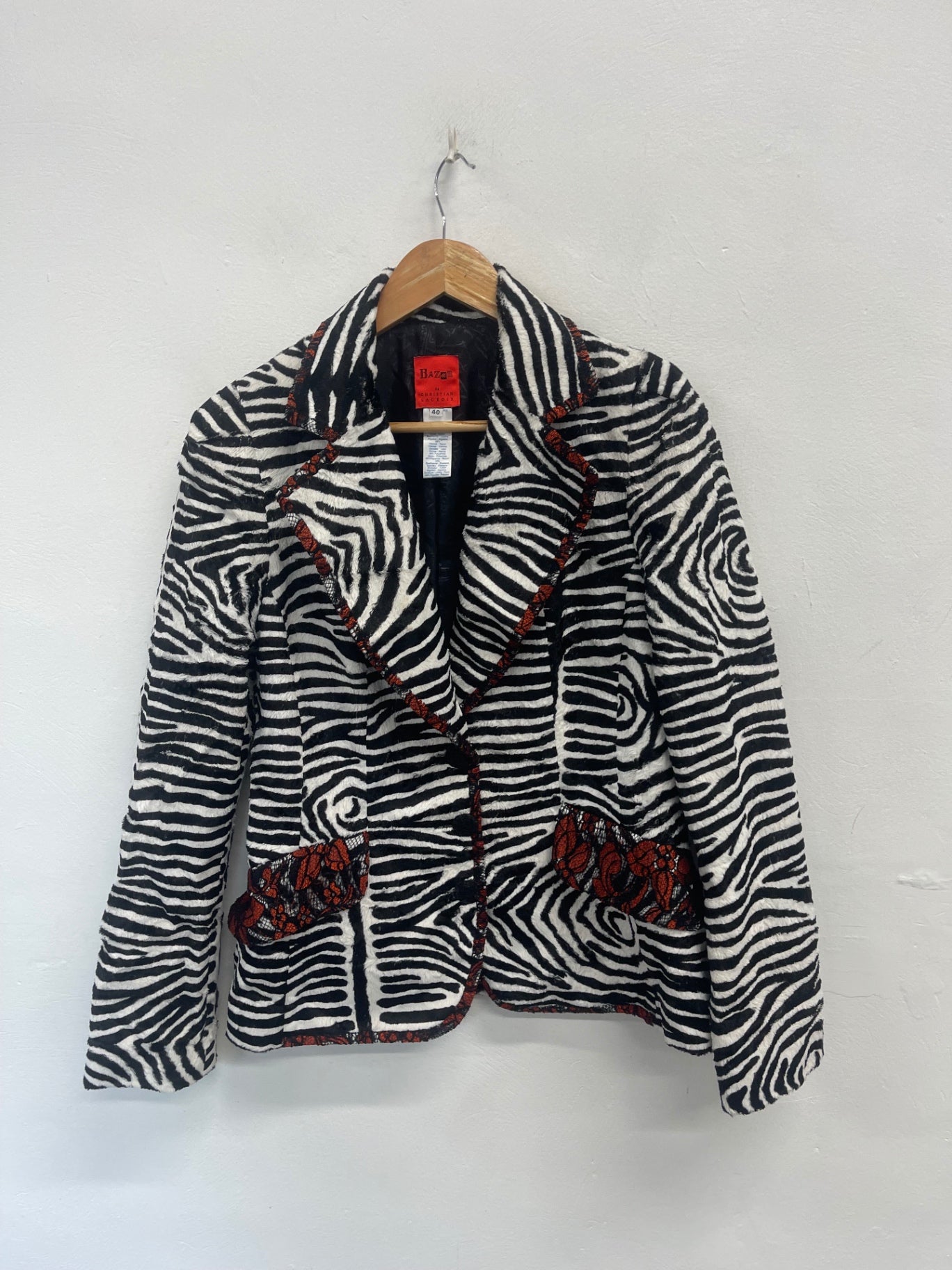 Rare Bazar Christian Lacroix Y2K zebra Blazer Uk12 Black & White AD001