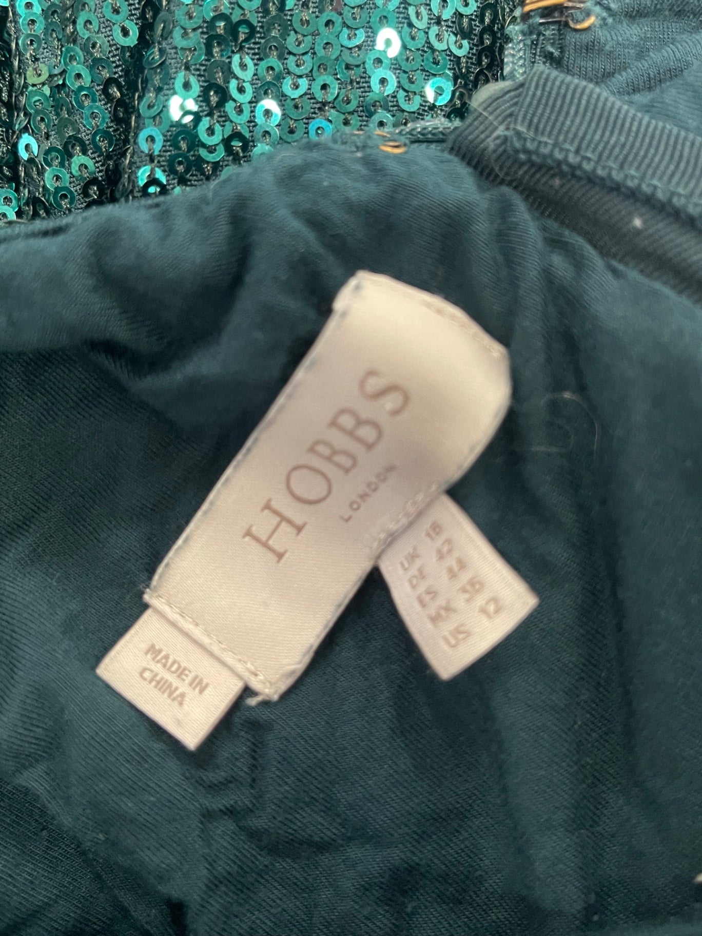 Fabulous HOBBS party sequin Dress uk16 Emerald Green KW605
