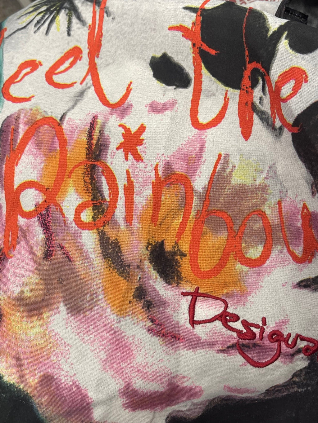 Fabulous Desigual Feel the Rainbow Dress UkM Grey floral KW605