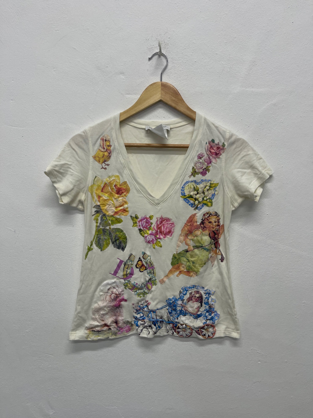Fabulous Christian Dior angels Vintage T-Shirt Uk14 Cream KW605