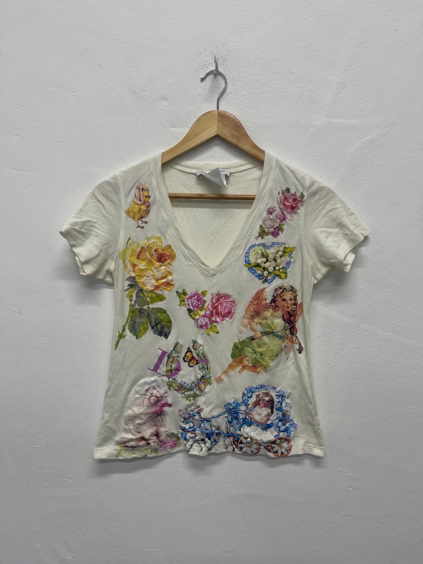 Fabulous Christian Dior angels Vintage T-Shirt Uk14 Cream KW605