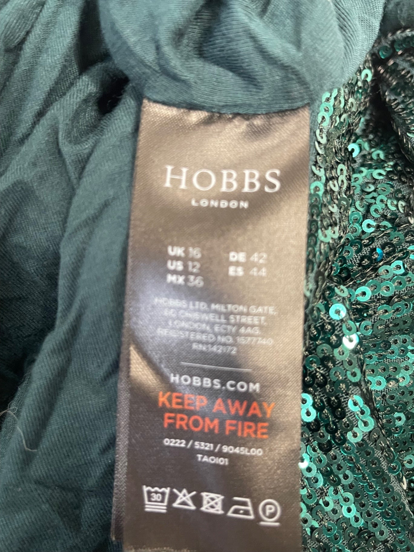 Fabulous HOBBS party sequin Dress uk16 Emerald Green KW605