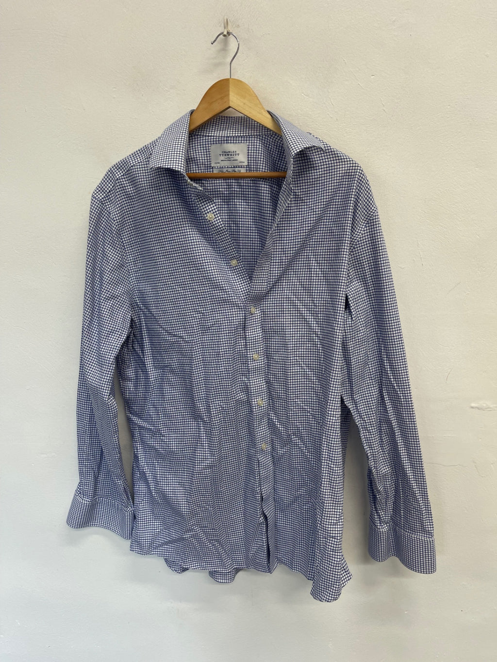 Fabulous Charles Tyrwhitt checked Shirt 17.5" Blue and White ES609