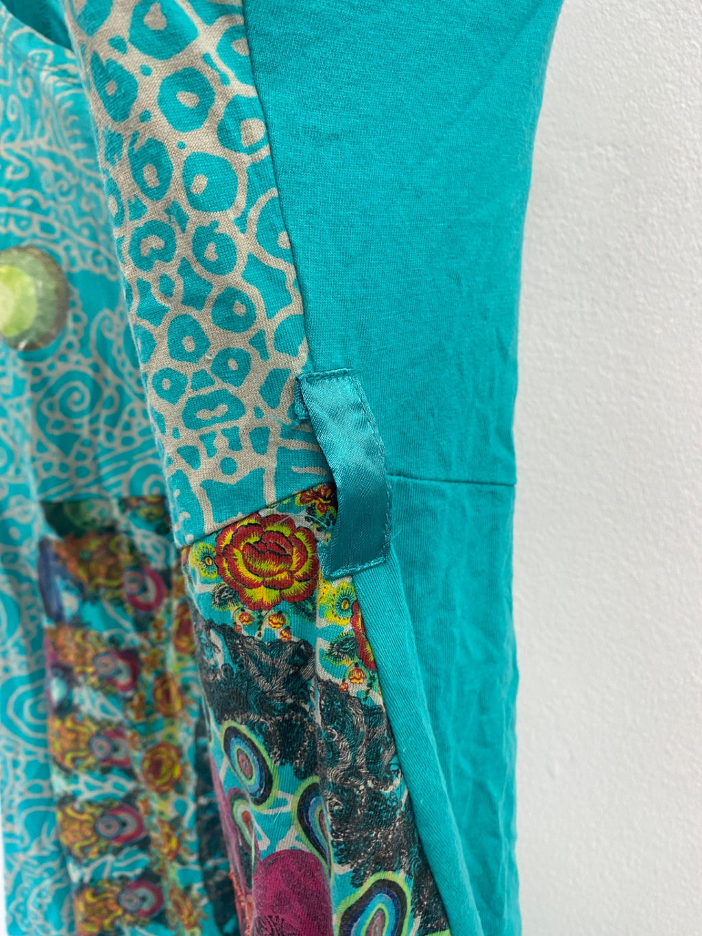 Stunning Desigual green boho floral dress jersey fabric XL KW605
