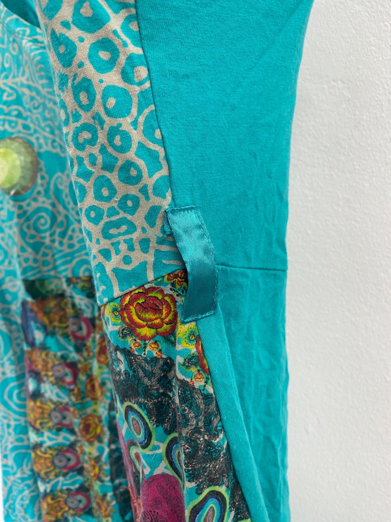 Stunning Desigual green boho floral dress jersey fabric XL KW605