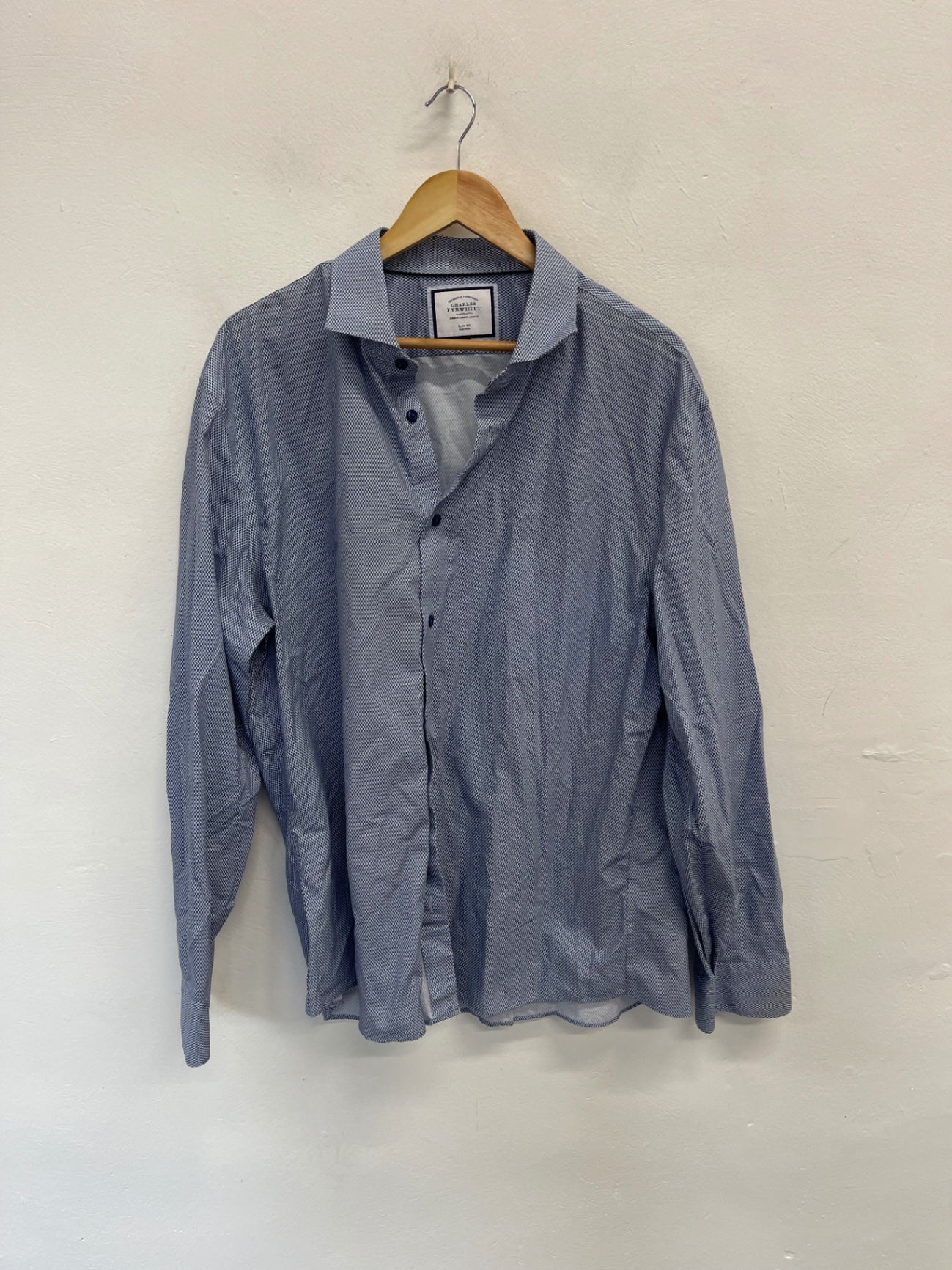 Fabulous Charles Tyrwhitt diamond Shirt UK XXL Blue & White ES609