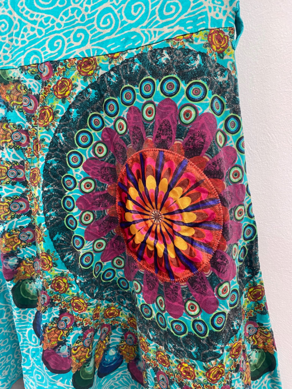 Stunning Desigual green boho floral dress jersey fabric XL KW605