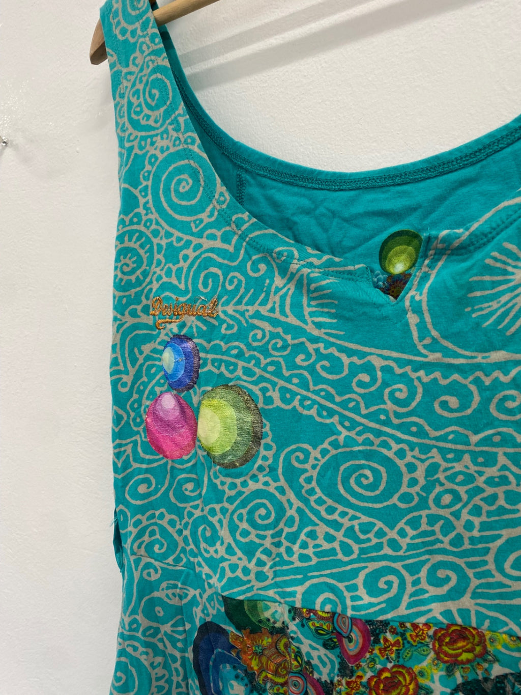 Stunning Desigual green boho floral dress jersey fabric XL KW605