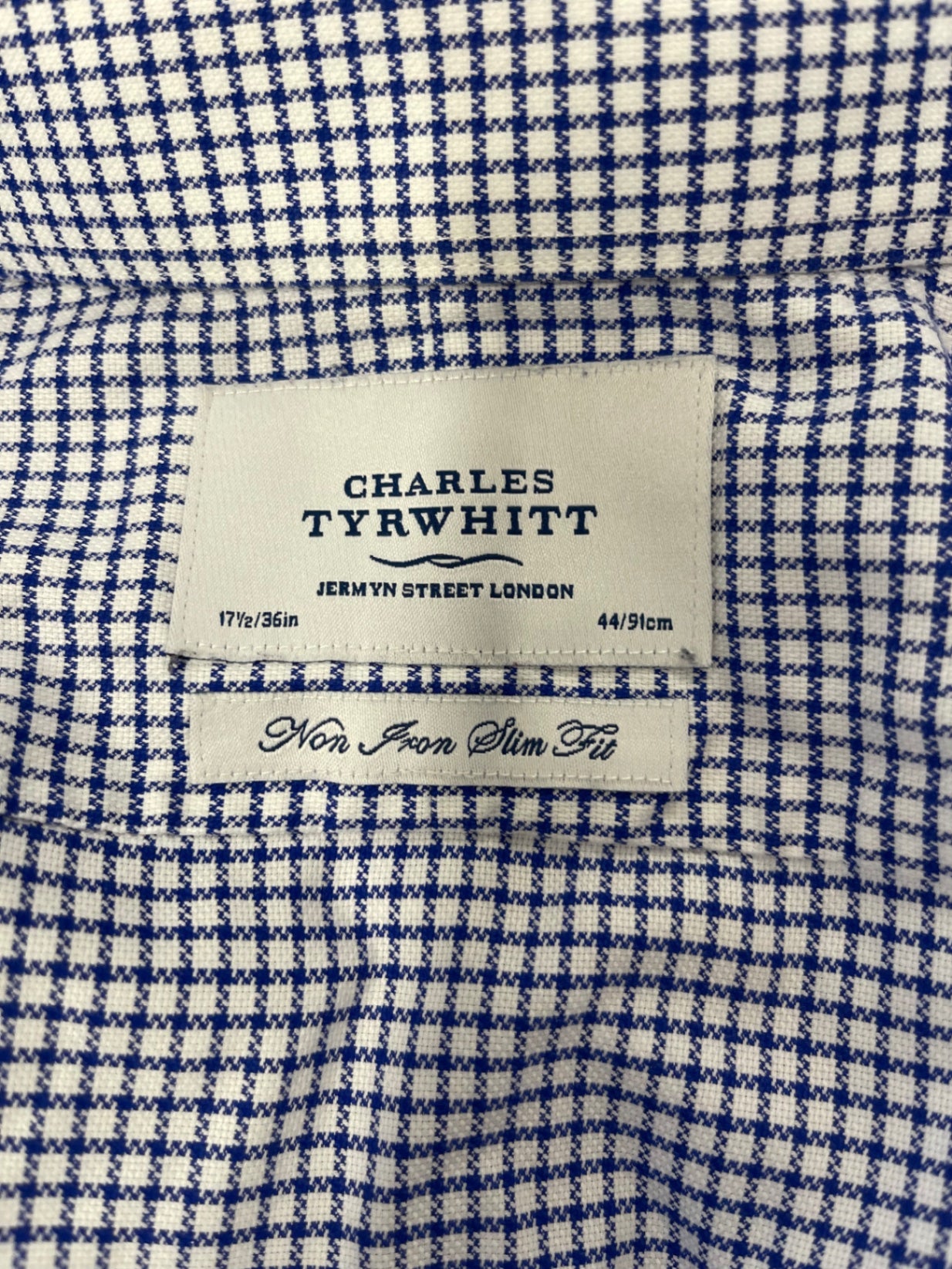 Fabulous Charles Tyrwhitt checked Shirt 17.5" Blue and White ES609