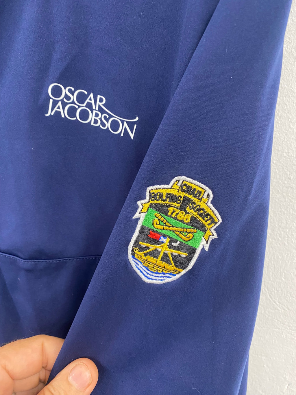 Classic Oscar Jacobson 1/4 zip shell navy Crail golfing society XXL ES609