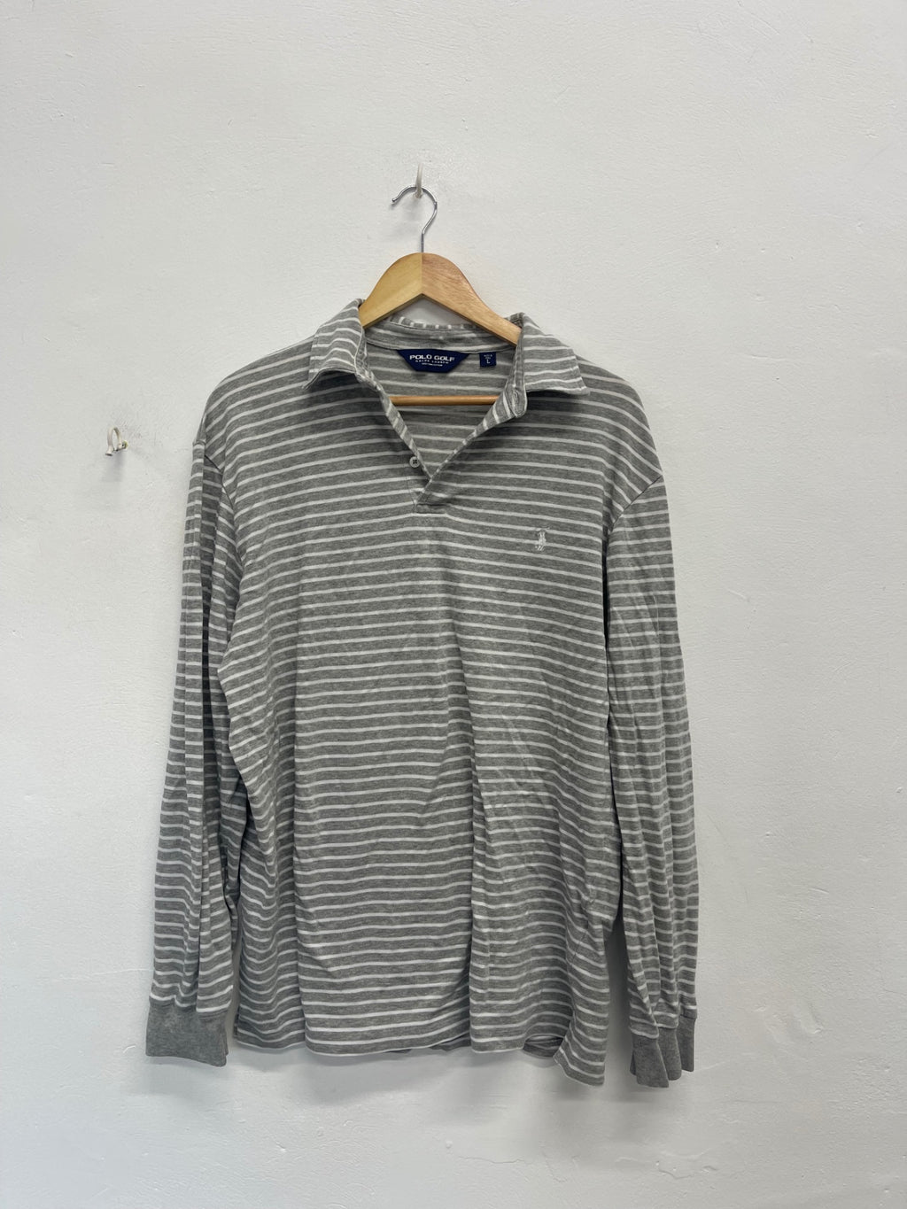 Fabulous POLO GOLF RALPH LAUREN Polo Shirt UkL Grey & White ES609