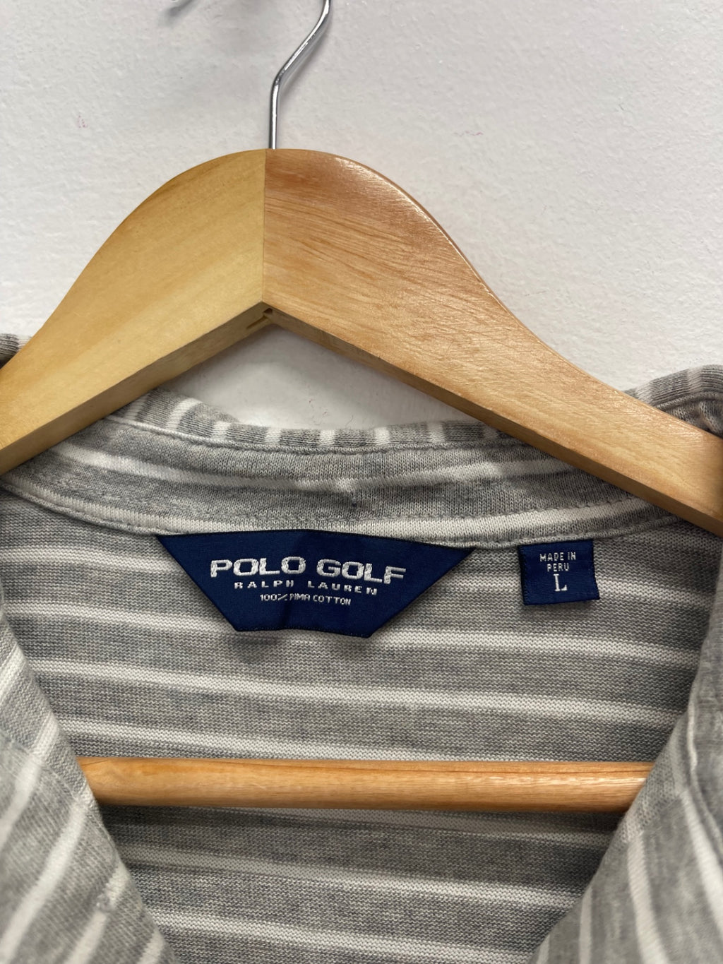 Fabulous POLO GOLF RALPH LAUREN Polo Shirt UkL Grey & White ES609