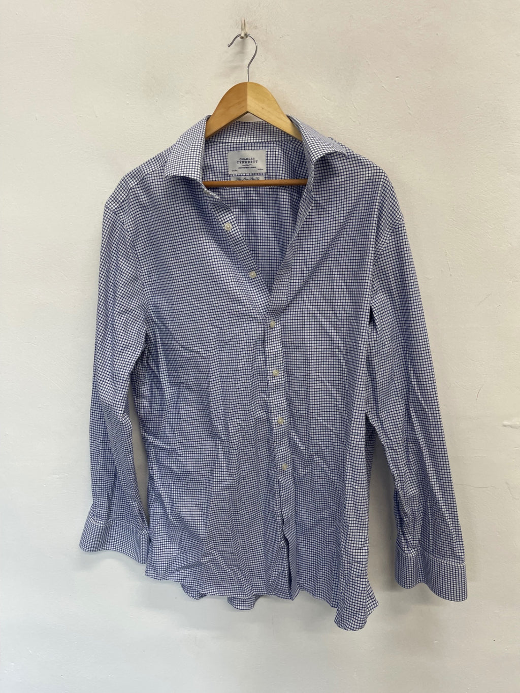 Fabulous Charles Tyrwhitt checked Shirt 17.5" Blue and White ES609