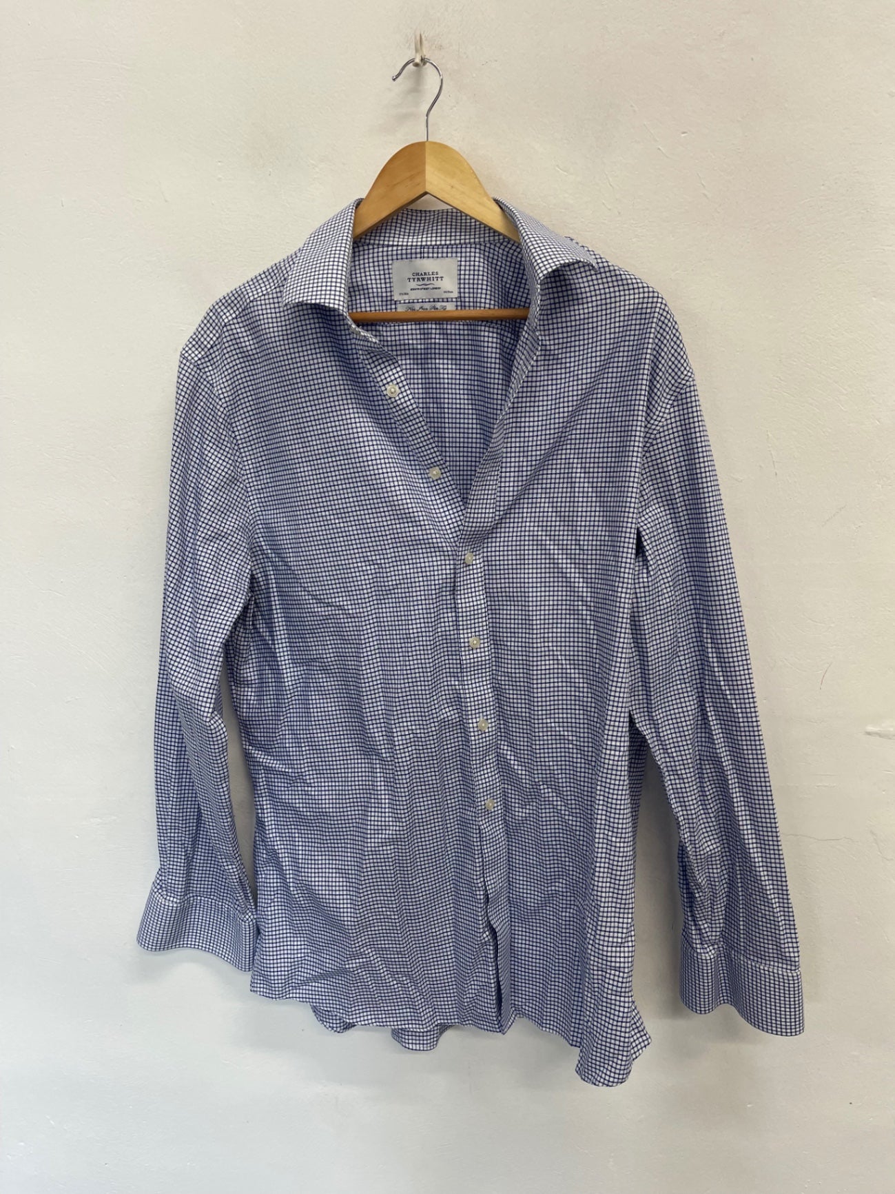 Fabulous Charles Tyrwhitt checked Shirt 17.5" Blue and White ES609