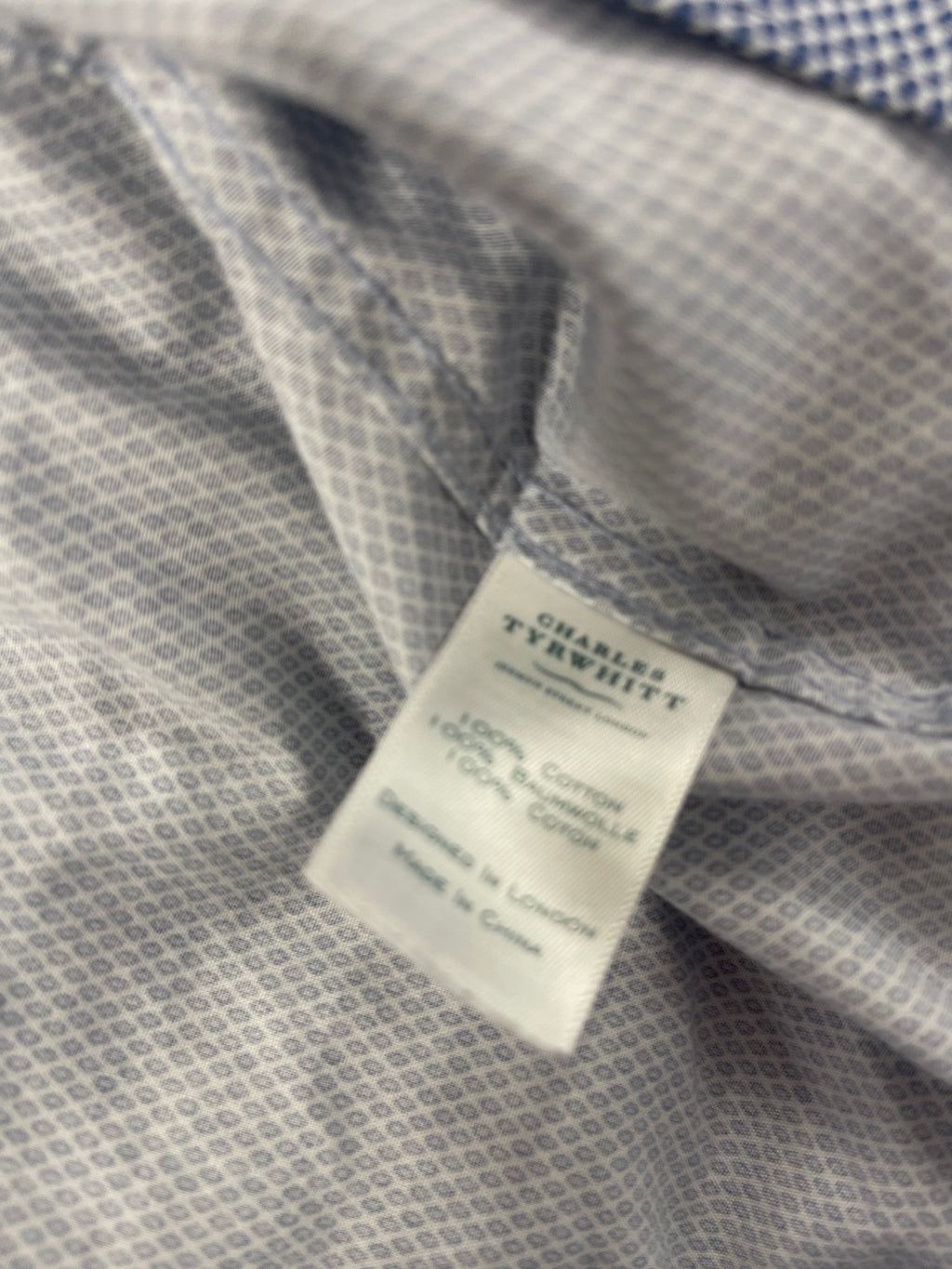 Fabulous Charles Tyrwhitt diamond Shirt UK XXL Blue & White ES609